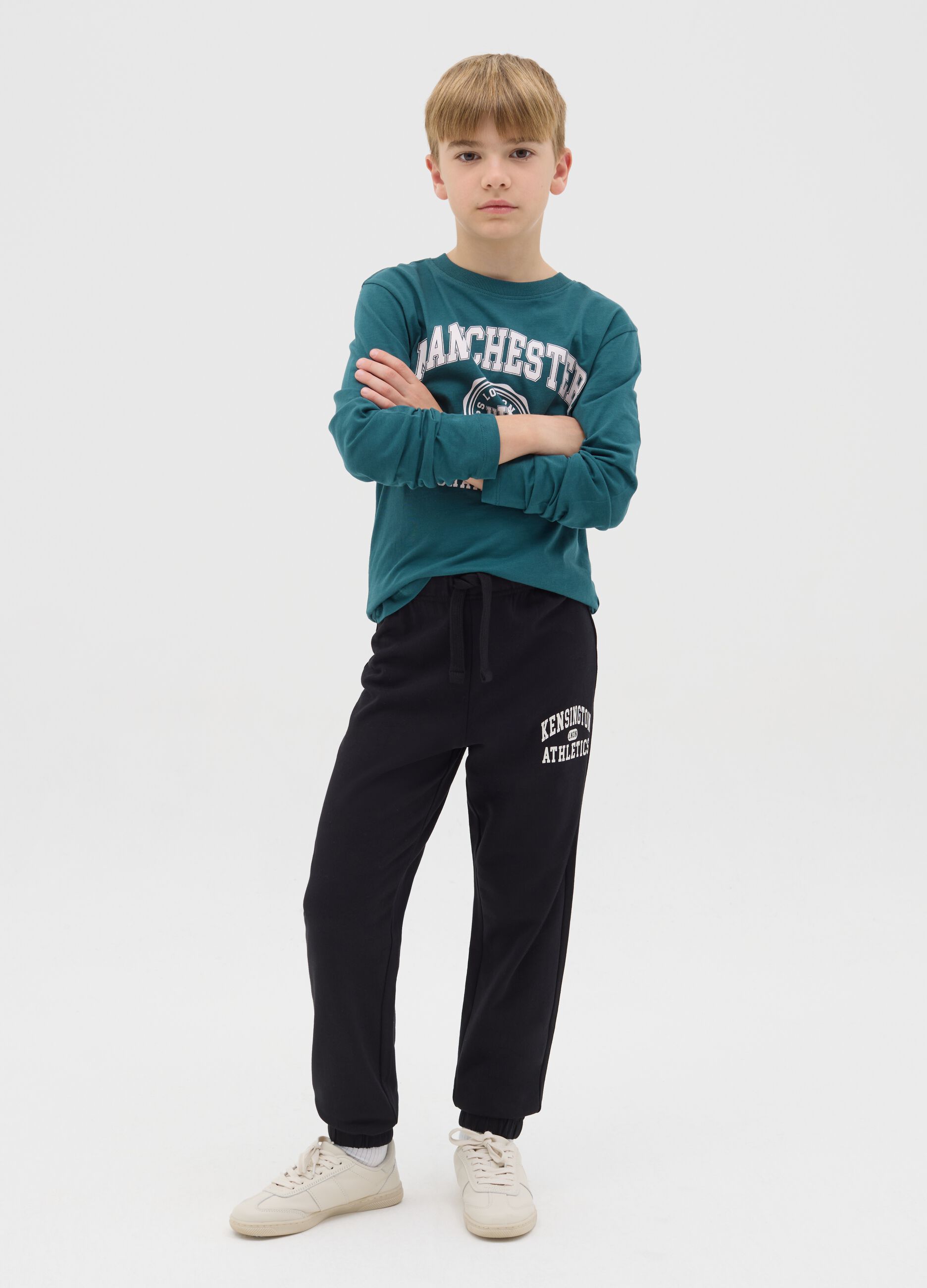 Fleece joggers with drawstring and print