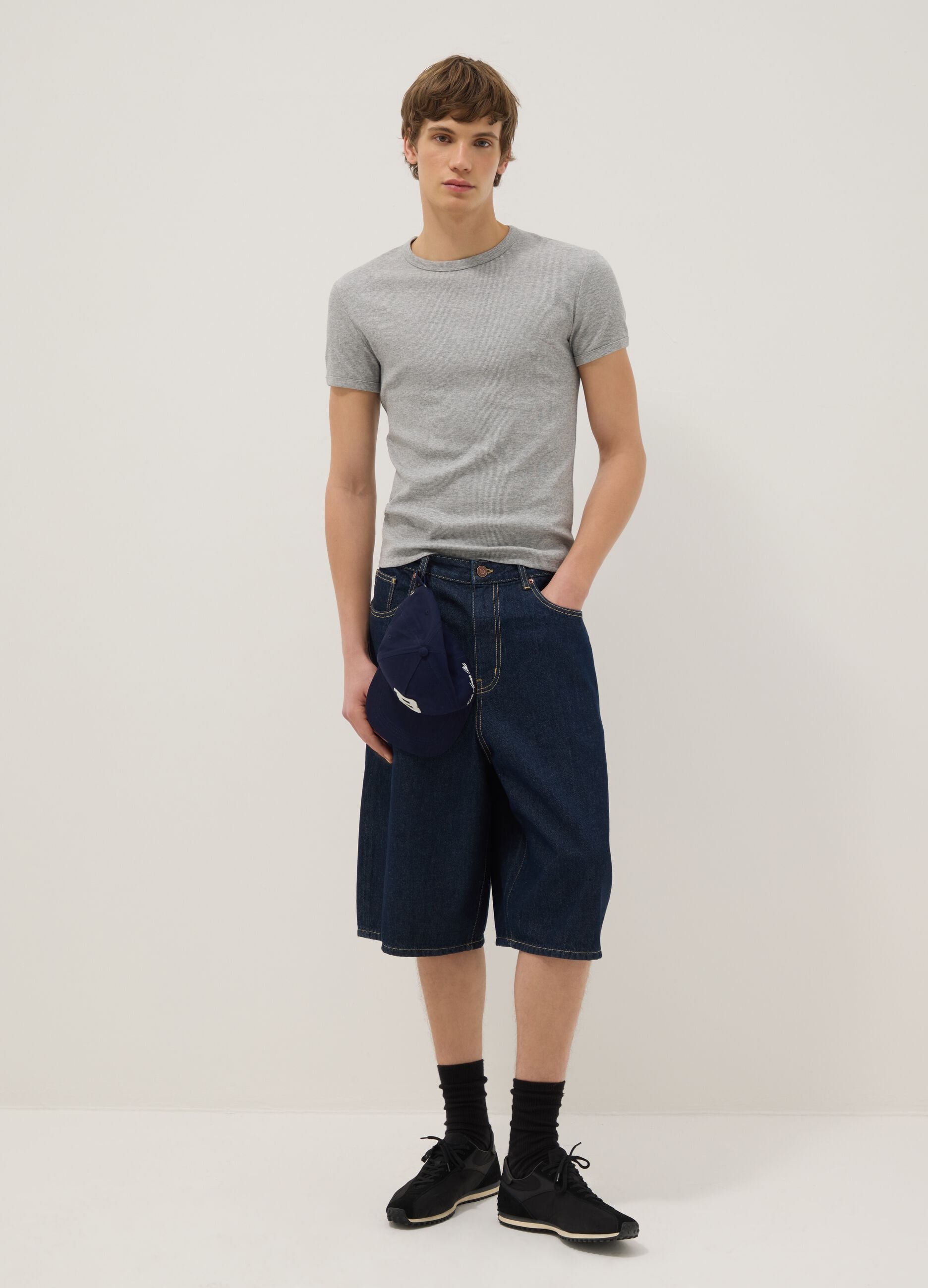 Grey slim fit stretch cotton T-shirt
