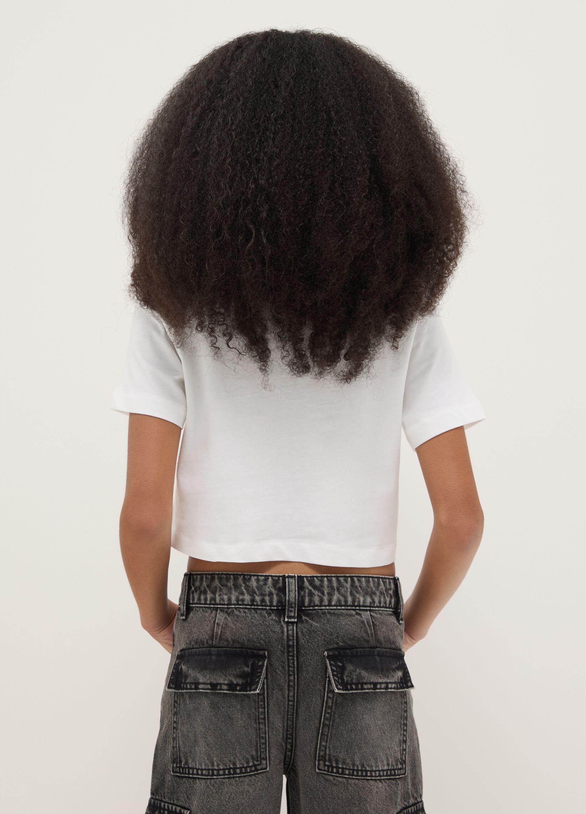 Girls' white pure cotton boxy fit T-shirt