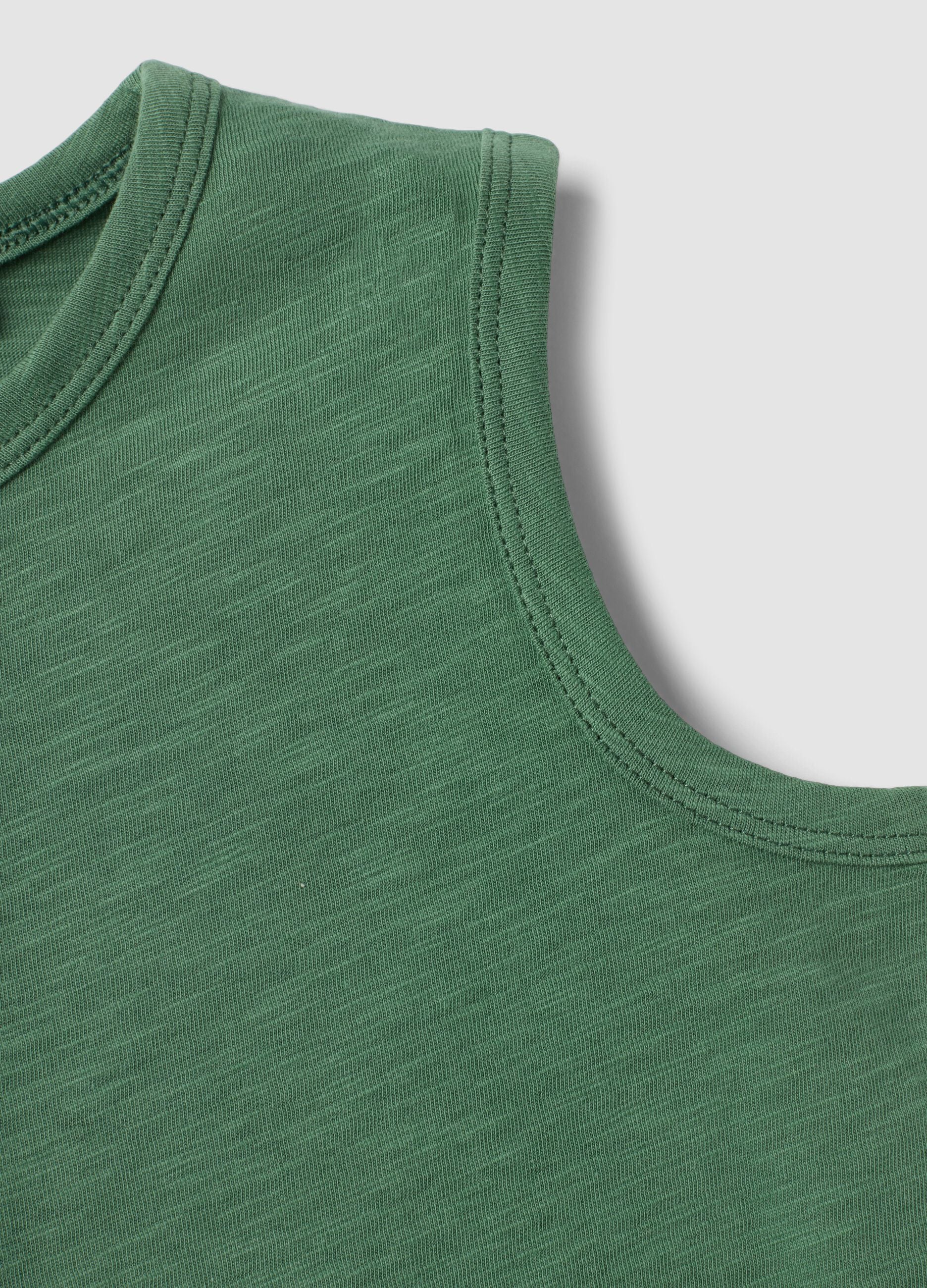 Canottiera verde in puro cotone con bottoni regular fit