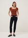 Orange fitted stretch-cotton T-shirt with square neckline_1