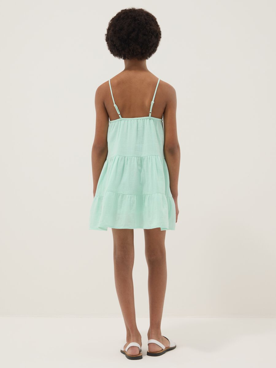 Abito mini verde in puro cotone con spalline sottili_1