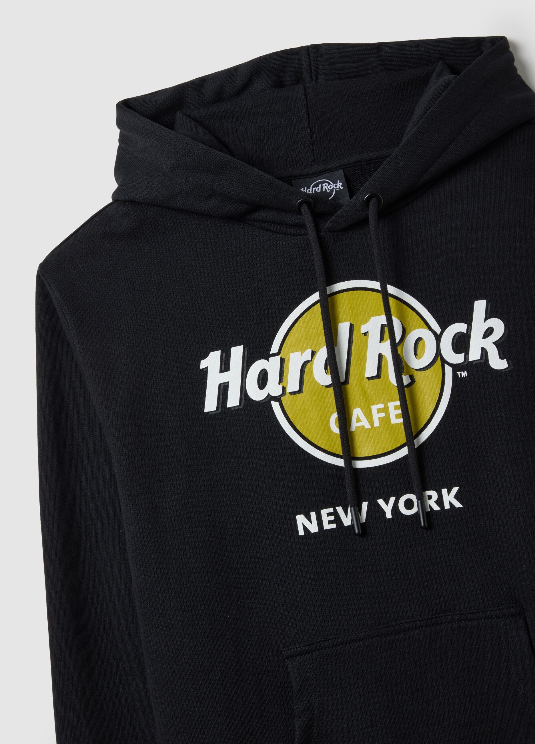 Black pure cotton regular fit hoodie with Hard Rock Cafe logo