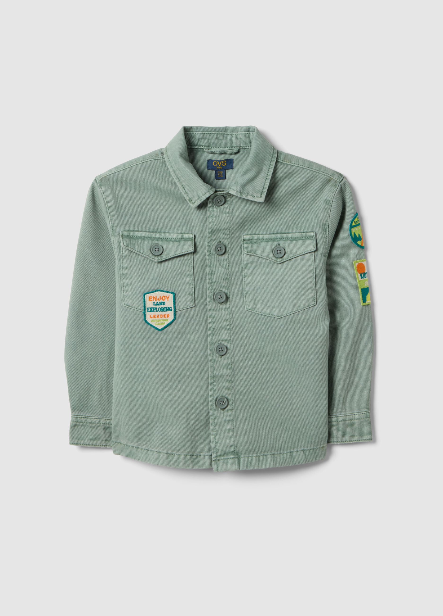 Green oversized fit pure cotton shirt for boys