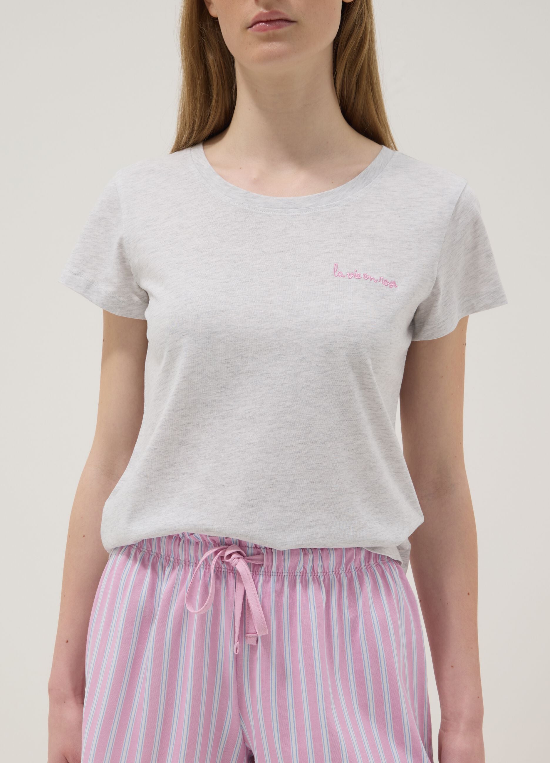 Short striped multicoloured stretch cotton pyjamas, regular fit