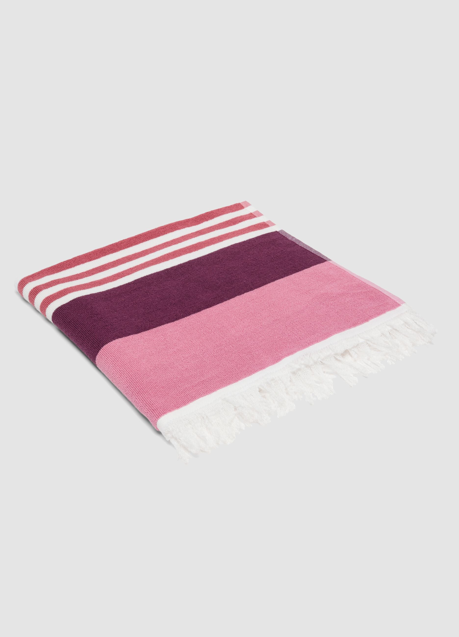Pink pure cotton striped beach towel