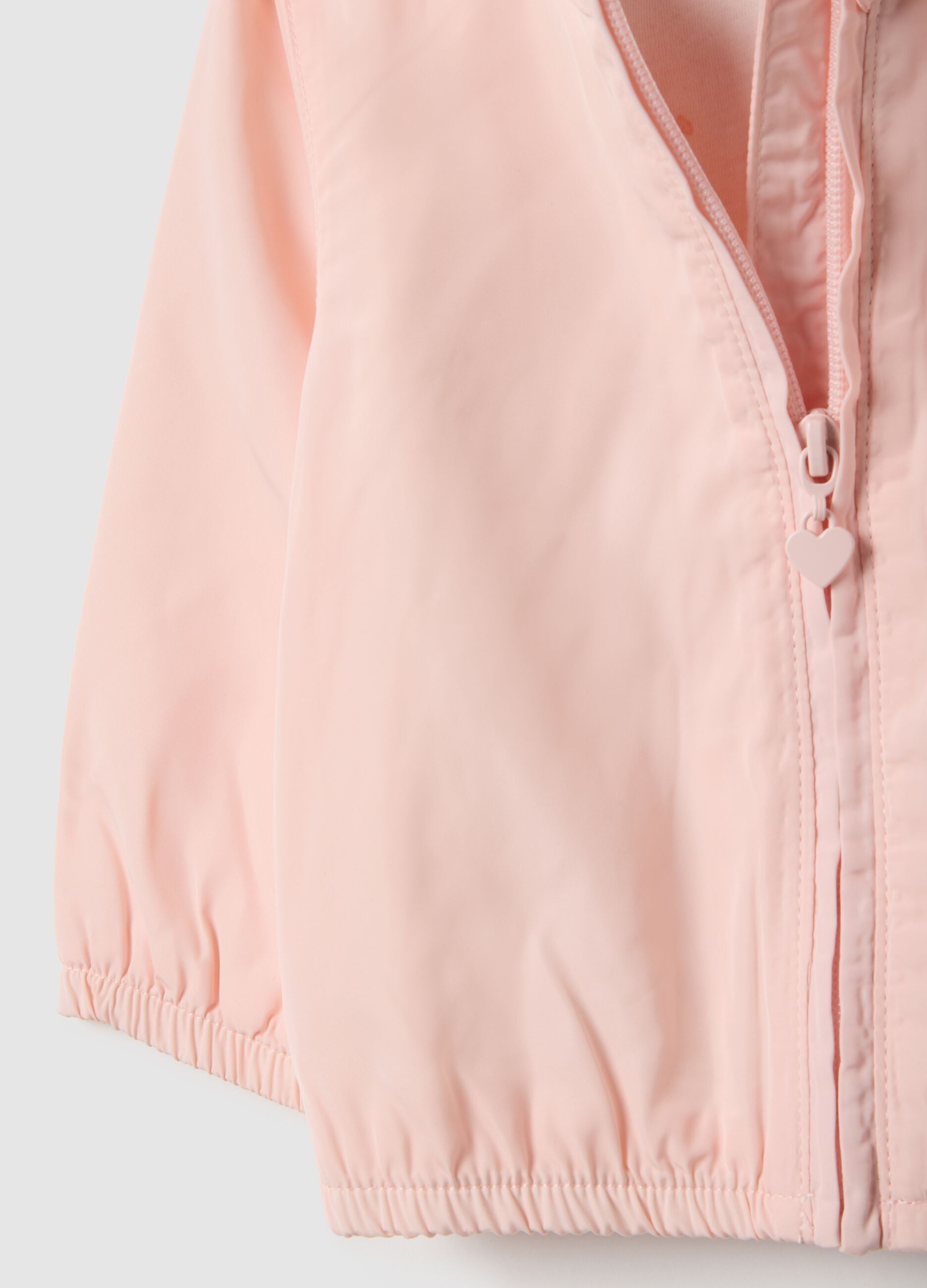Pink waterproof regular fit jacket with hood for baby girl