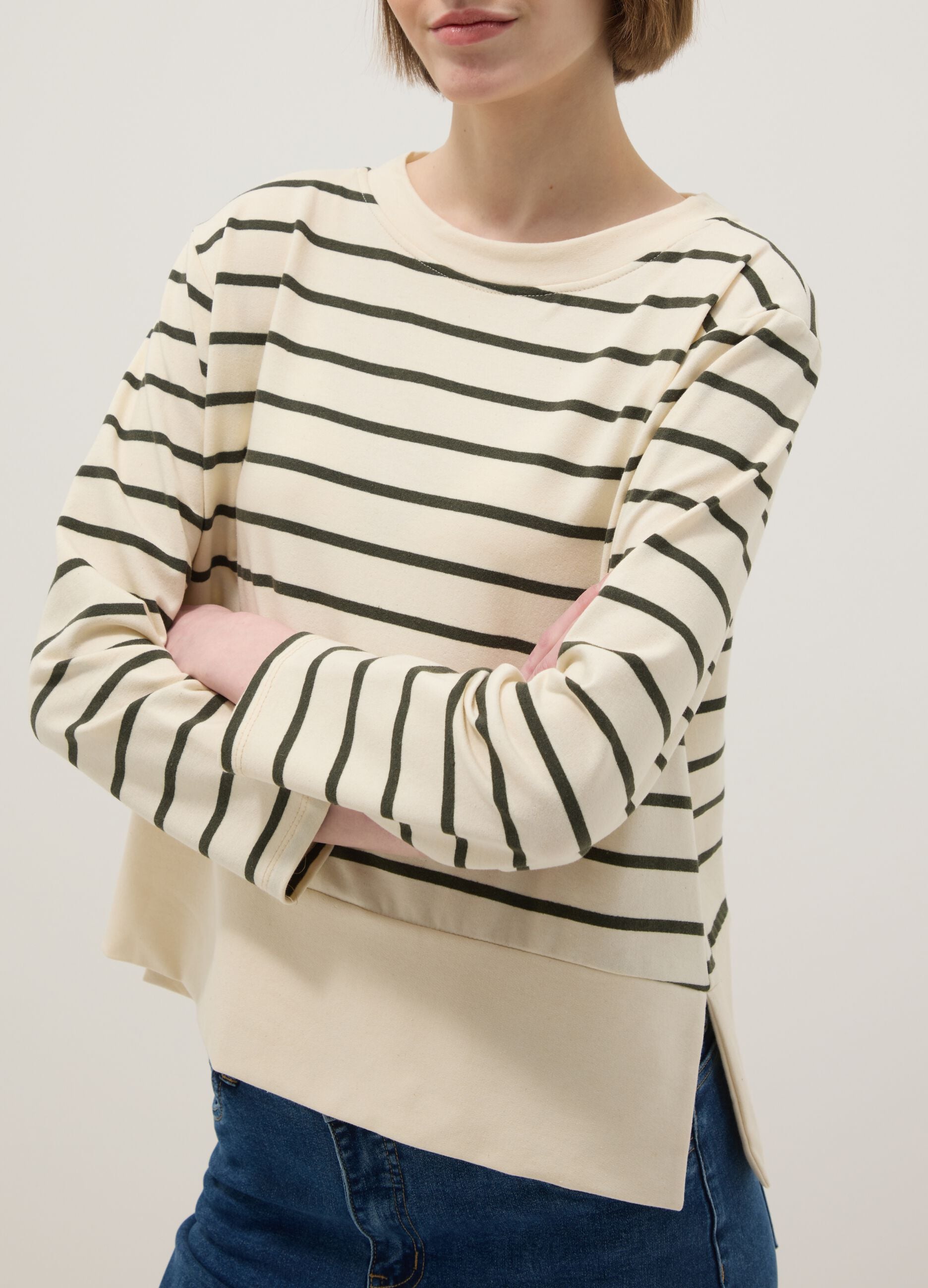 Multicolour striped stretch cotton blend jumper, regular fit