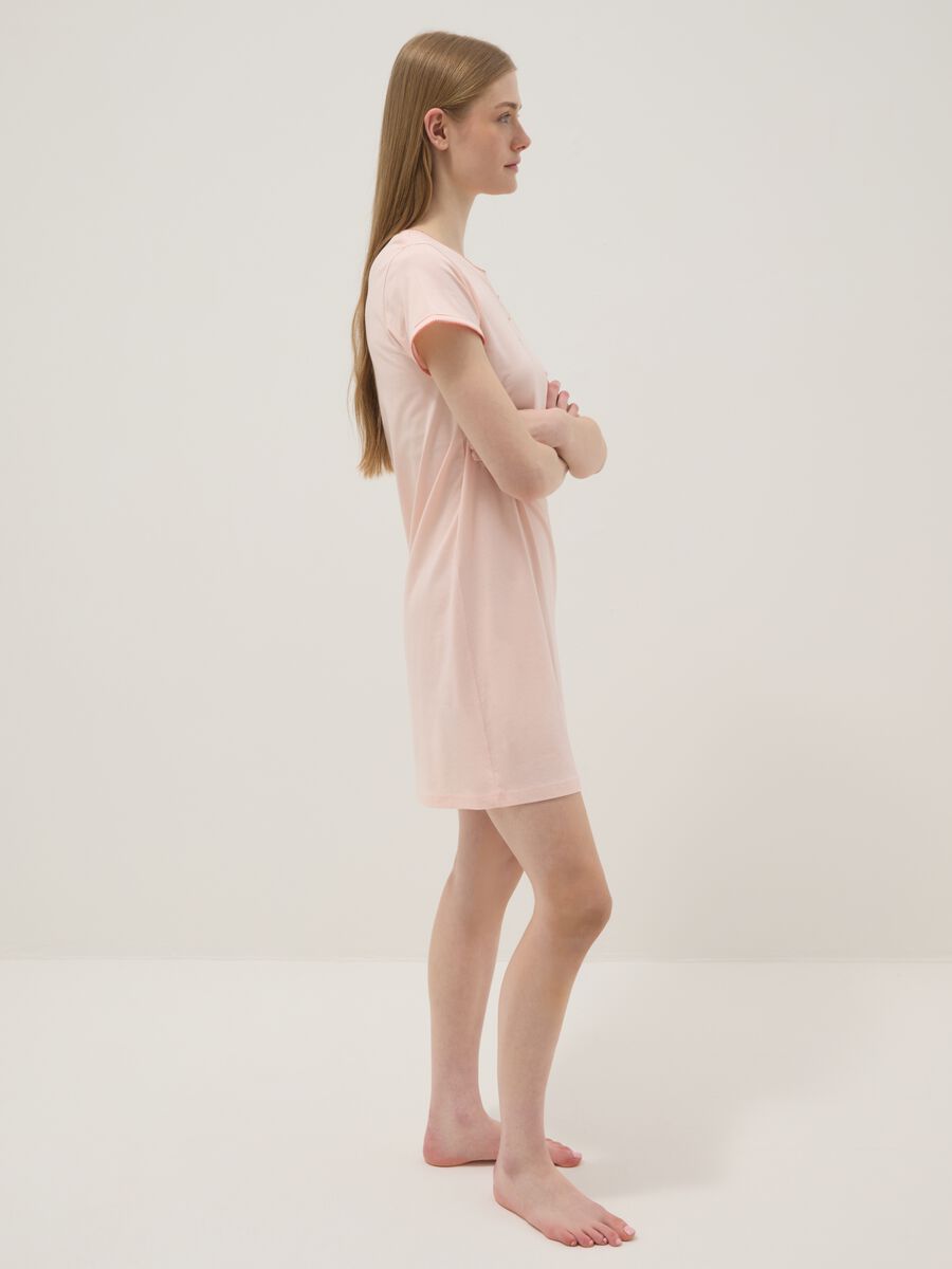 Camicia da notte in puro cotone rosa regular fit con collo serafino_1