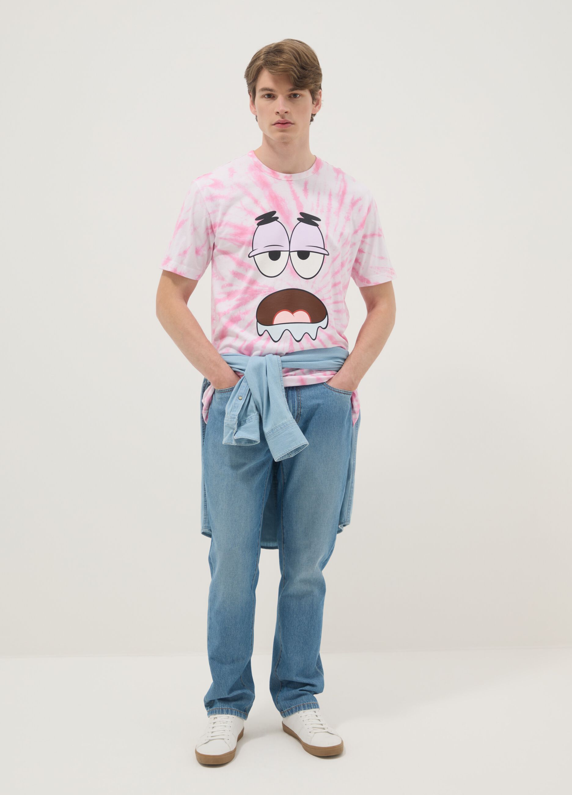 Multicolour pure cotton tie-dye regular fit T-shirt with Patrick Star