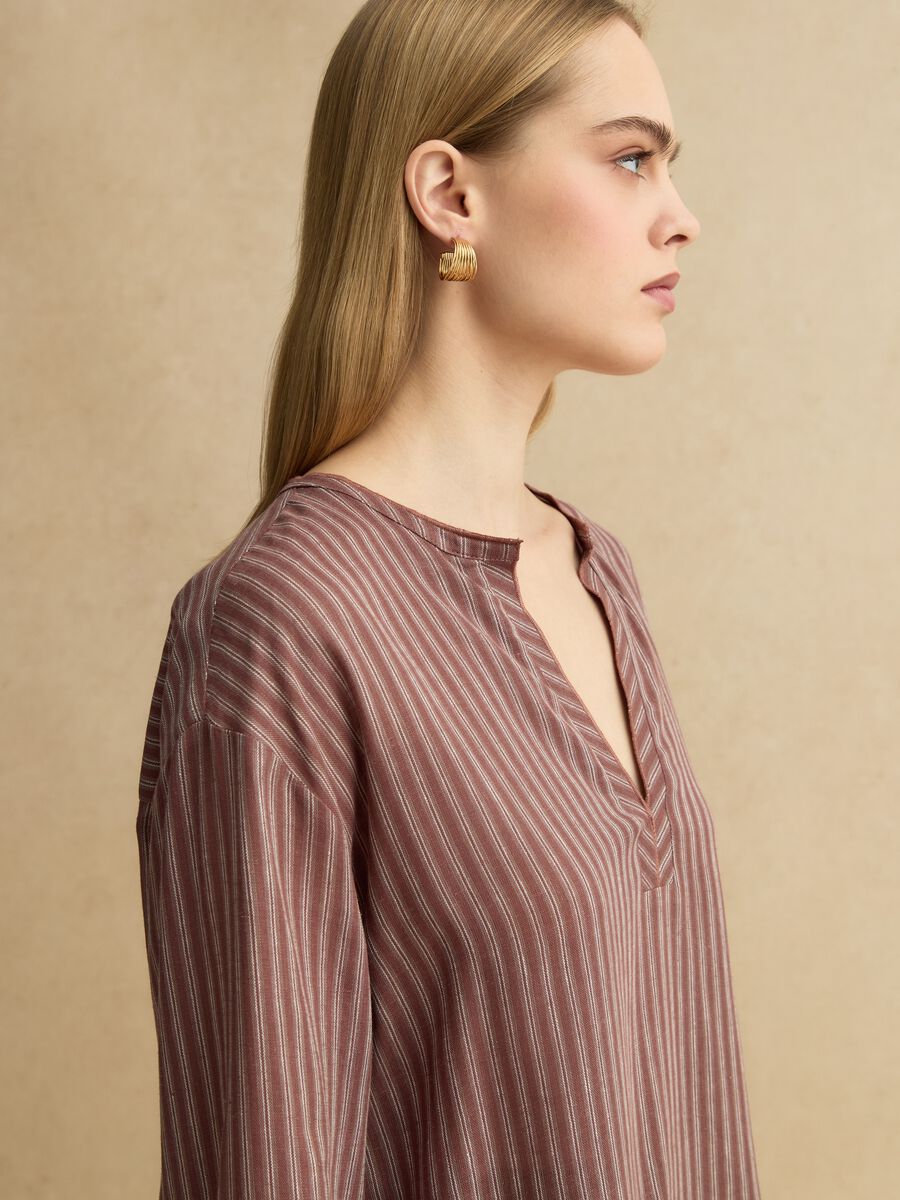 Regular fit multicolour striped linen-blend shirt with a Mandarin collar_0