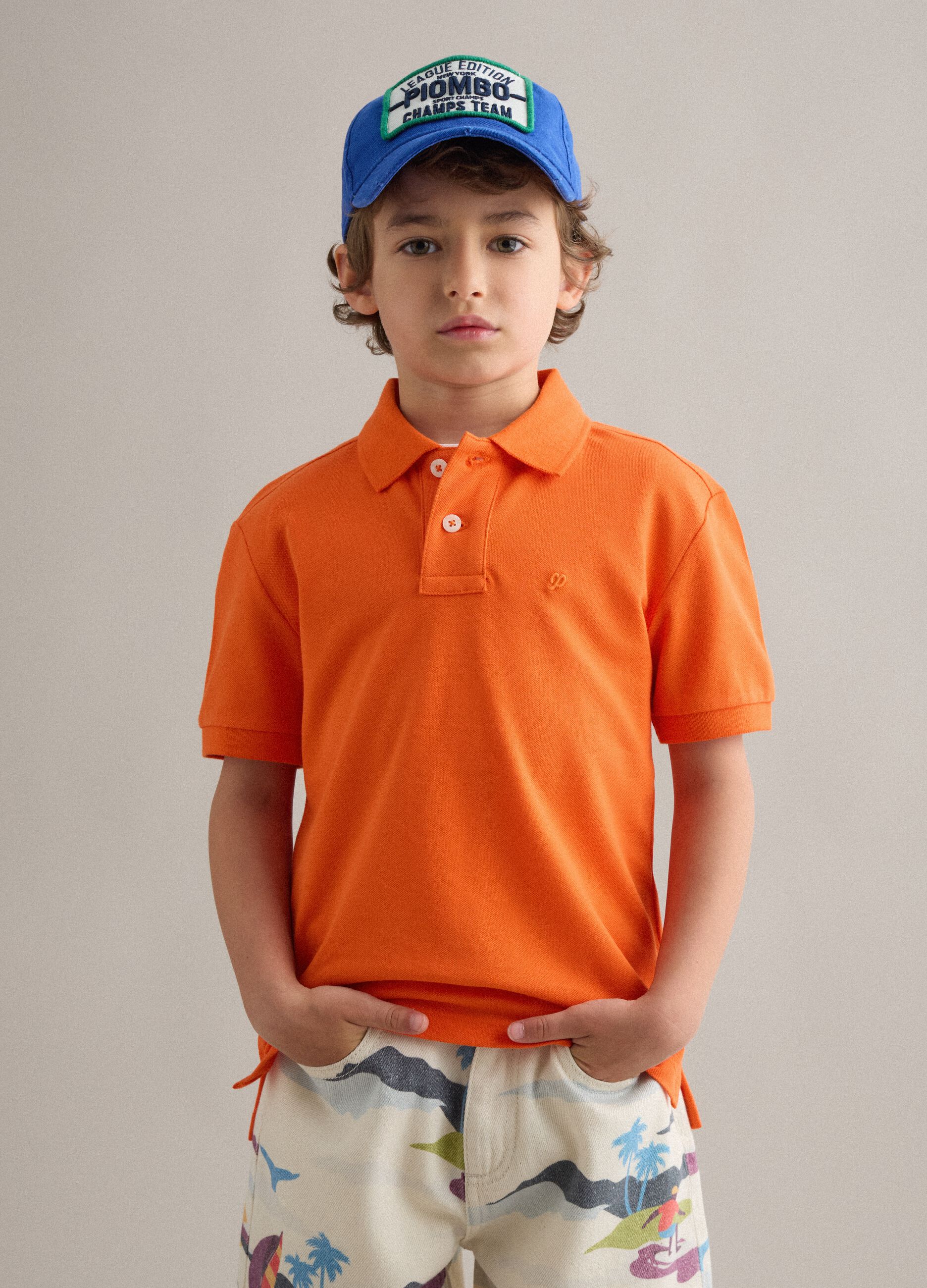 Orange stretch cotton polo for kids regular fit