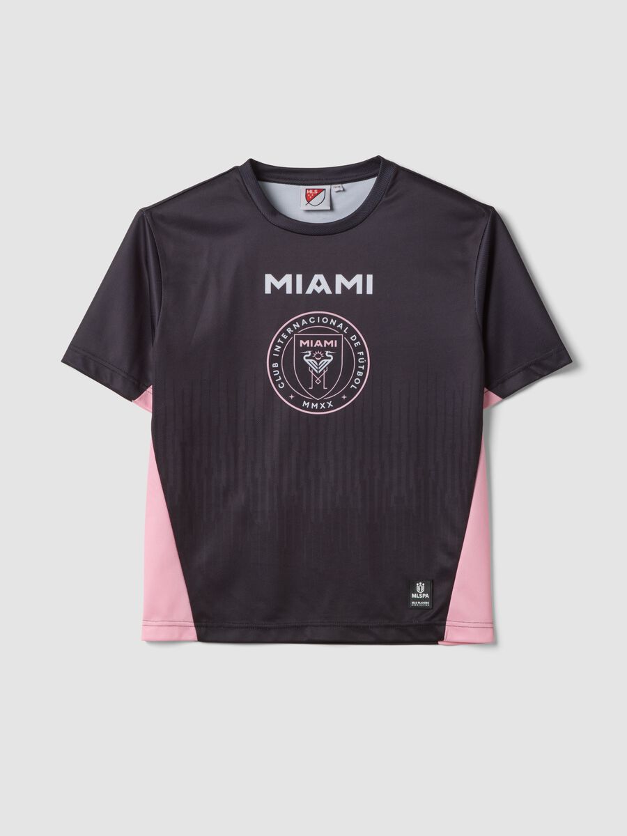 Black short-sleeve T-shirt with pink details, regular fit_3