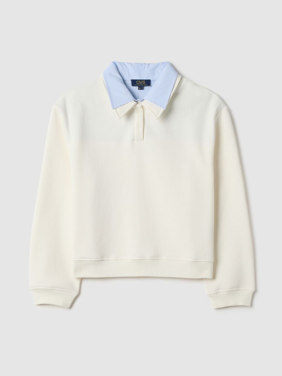 Maglione in misto cotone bianco regular fit con colletto a contrasto_4