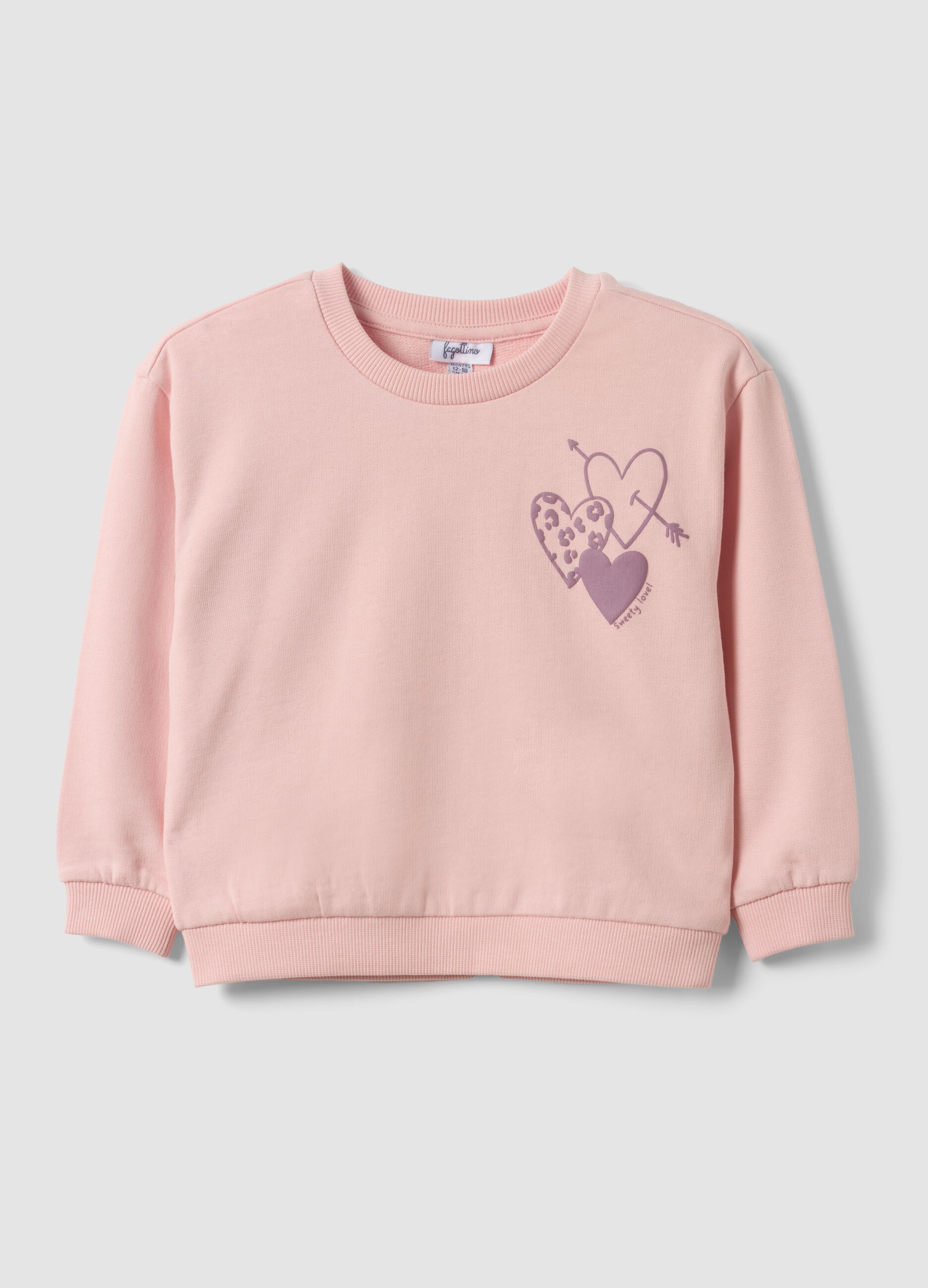 Pink oversized pure cotton sweatshirt with heart print for baby girl