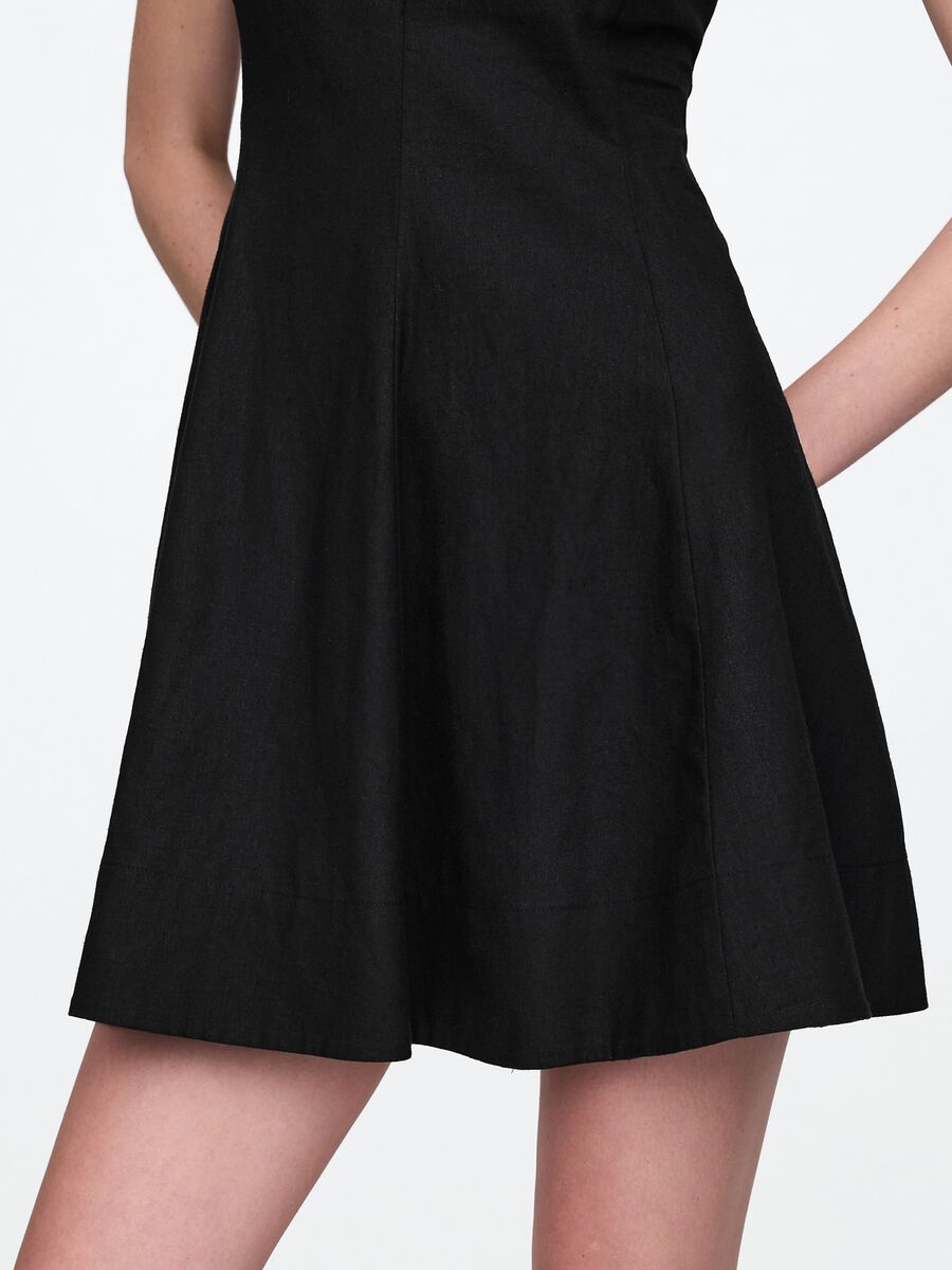 Short Black Dress in Linen and Viscose_4