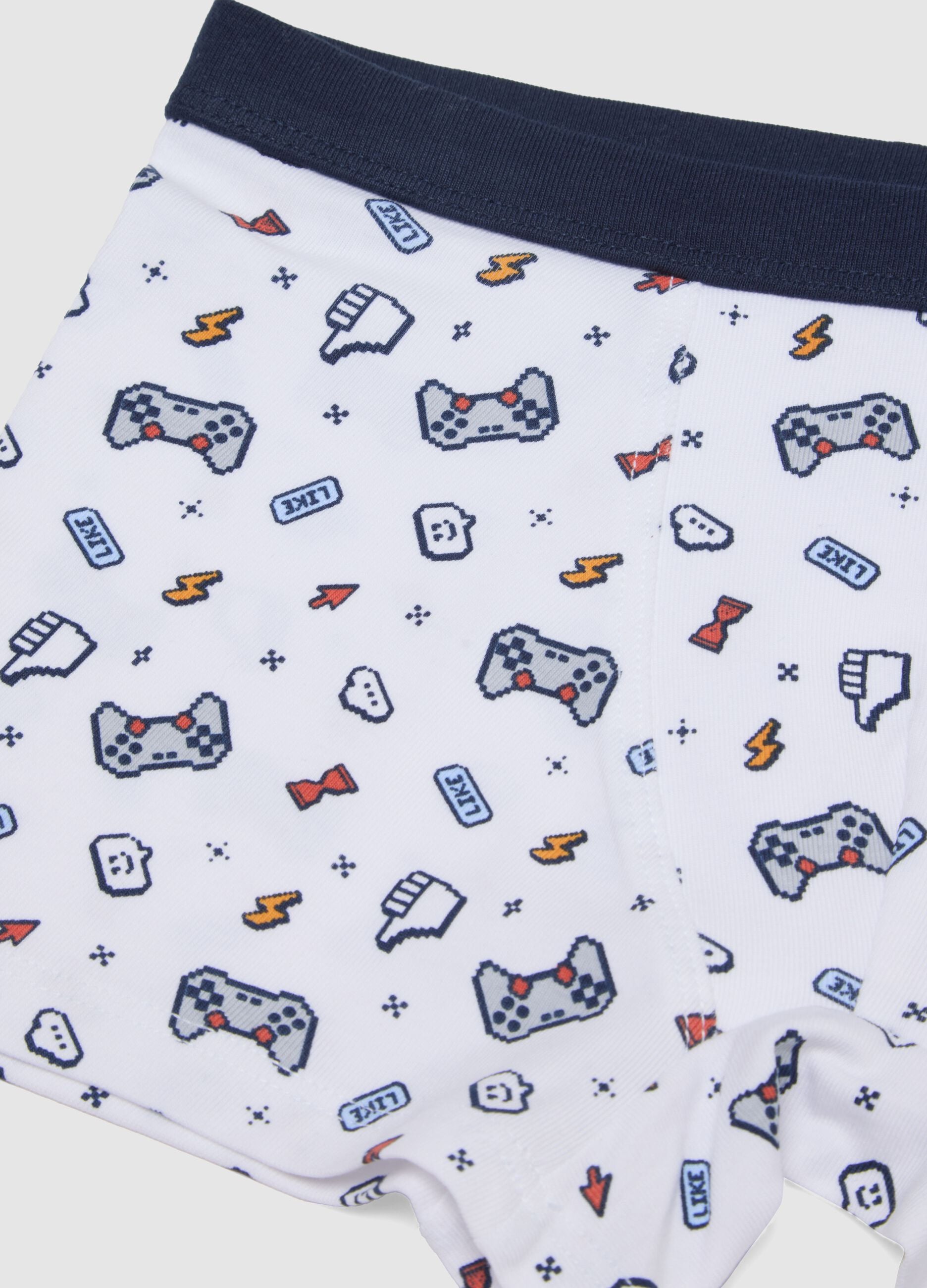 Multicoloured Stretch Cotton Boys' Boxer Shorts with Joystick