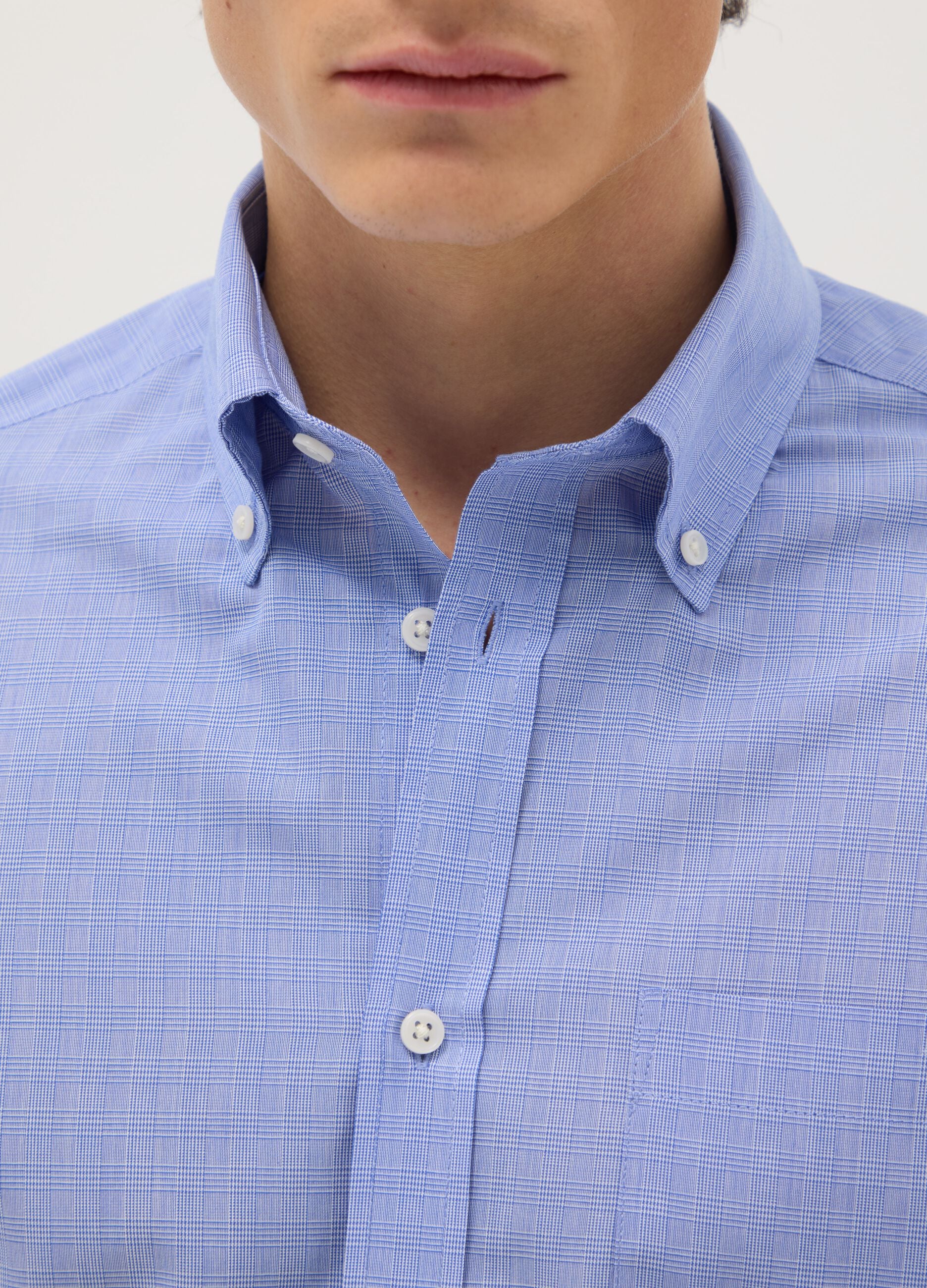 Blue check regular fit cotton blend shirt easy iron