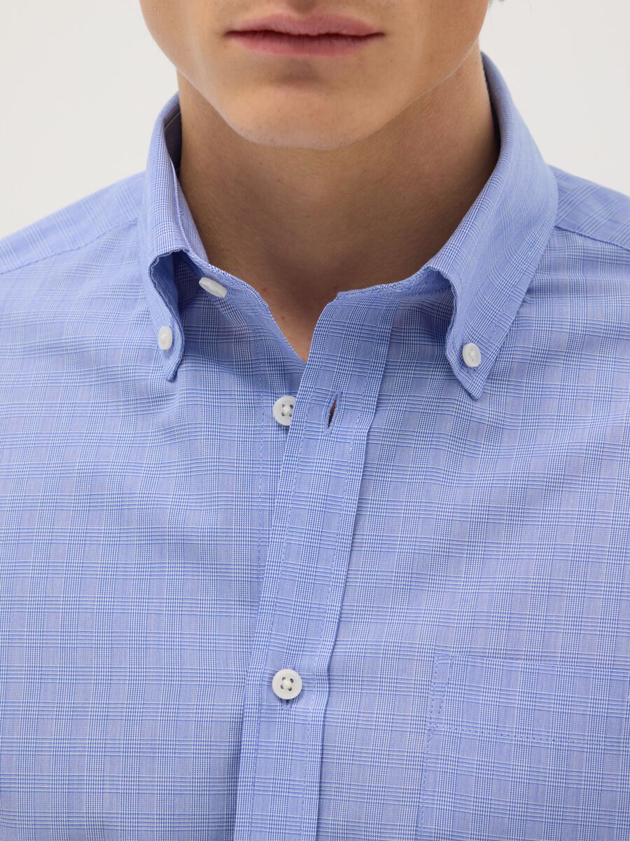 Blue check regular fit cotton blend shirt easy iron_1