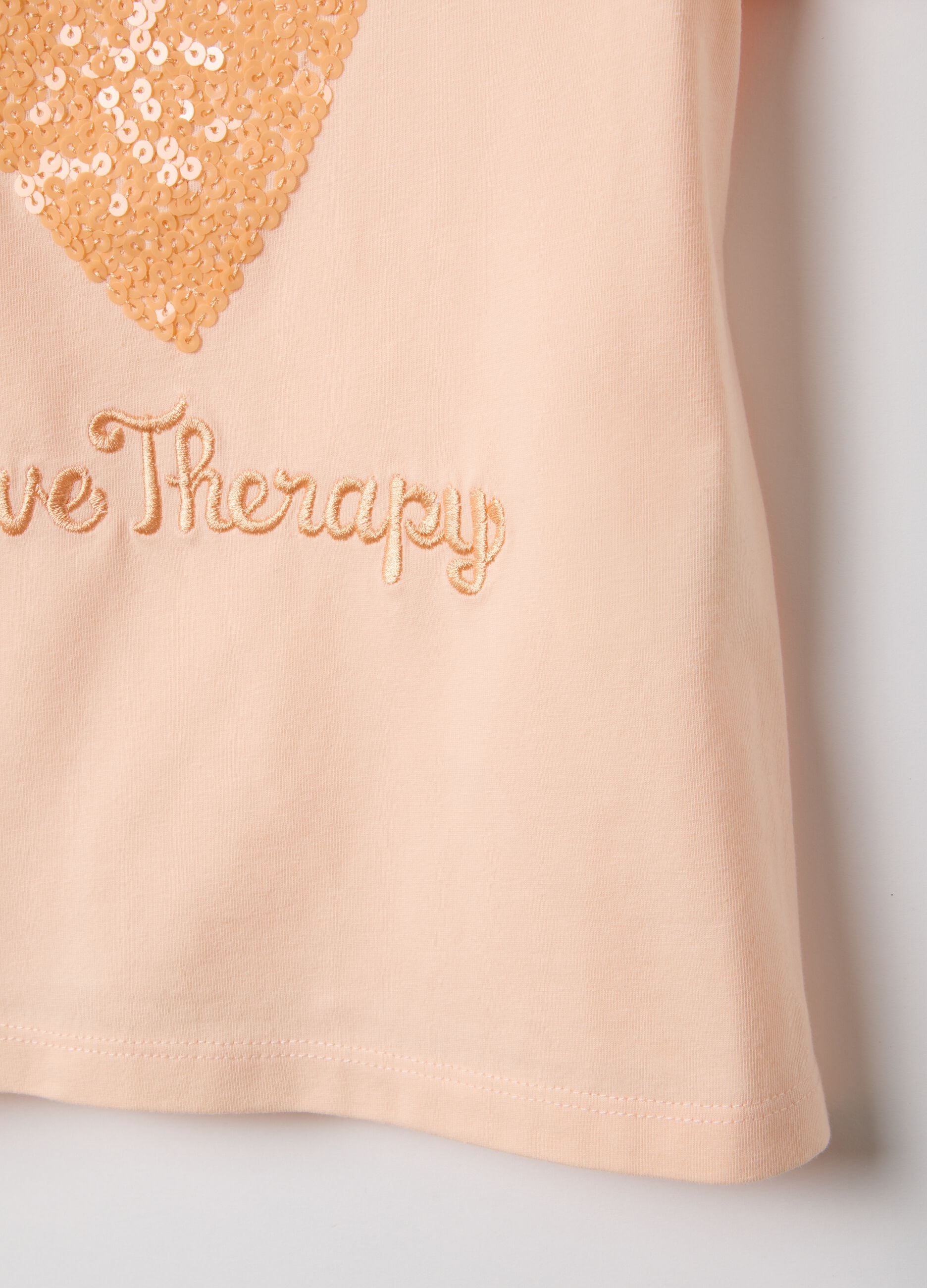Pink stretch cotton regular fit T-shirt with heart for girl