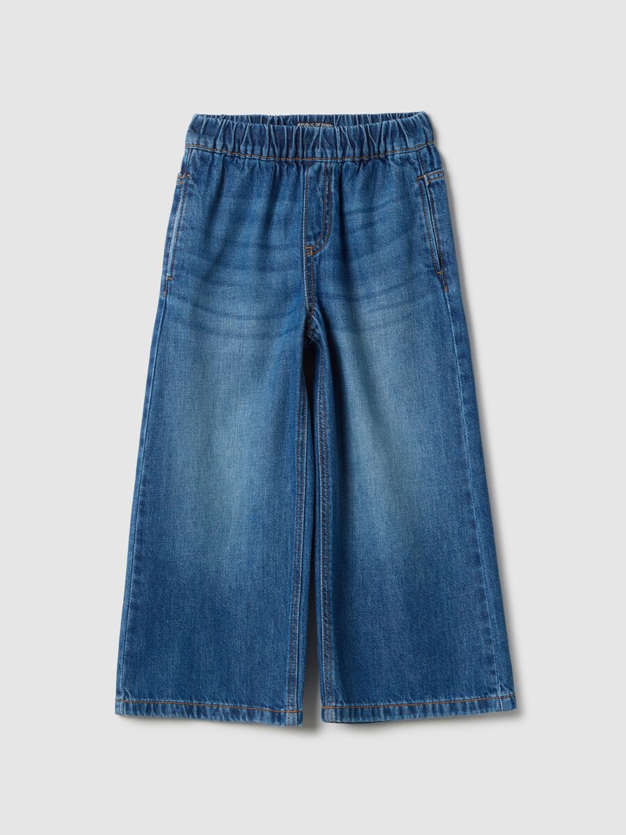 Wide-leg blue pure cotton jeans for girls_0