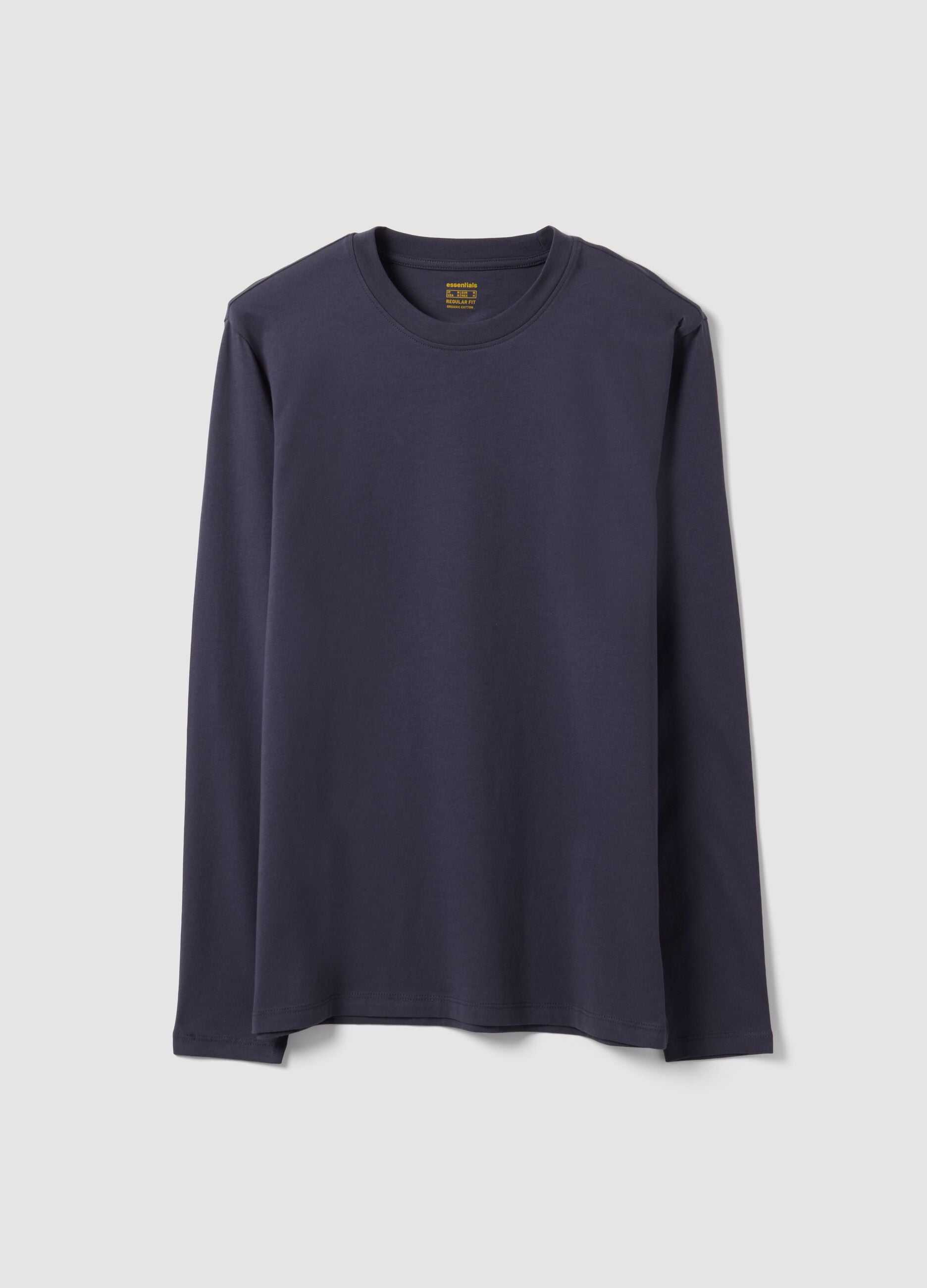 Grey long-sleeve crew-neck T-shirt in pure organic cotton