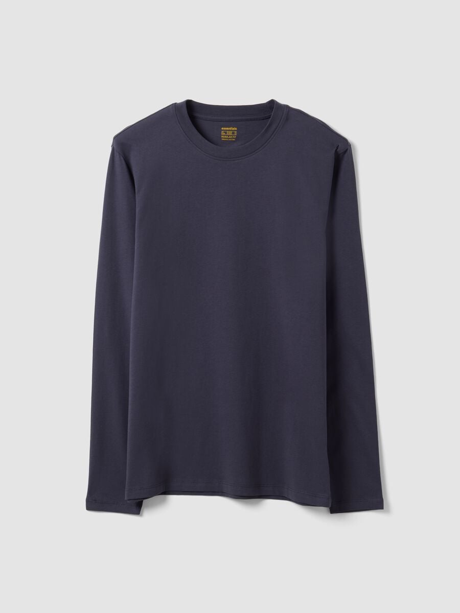 Grey long-sleeve crew-neck T-shirt in pure organic cotton_0