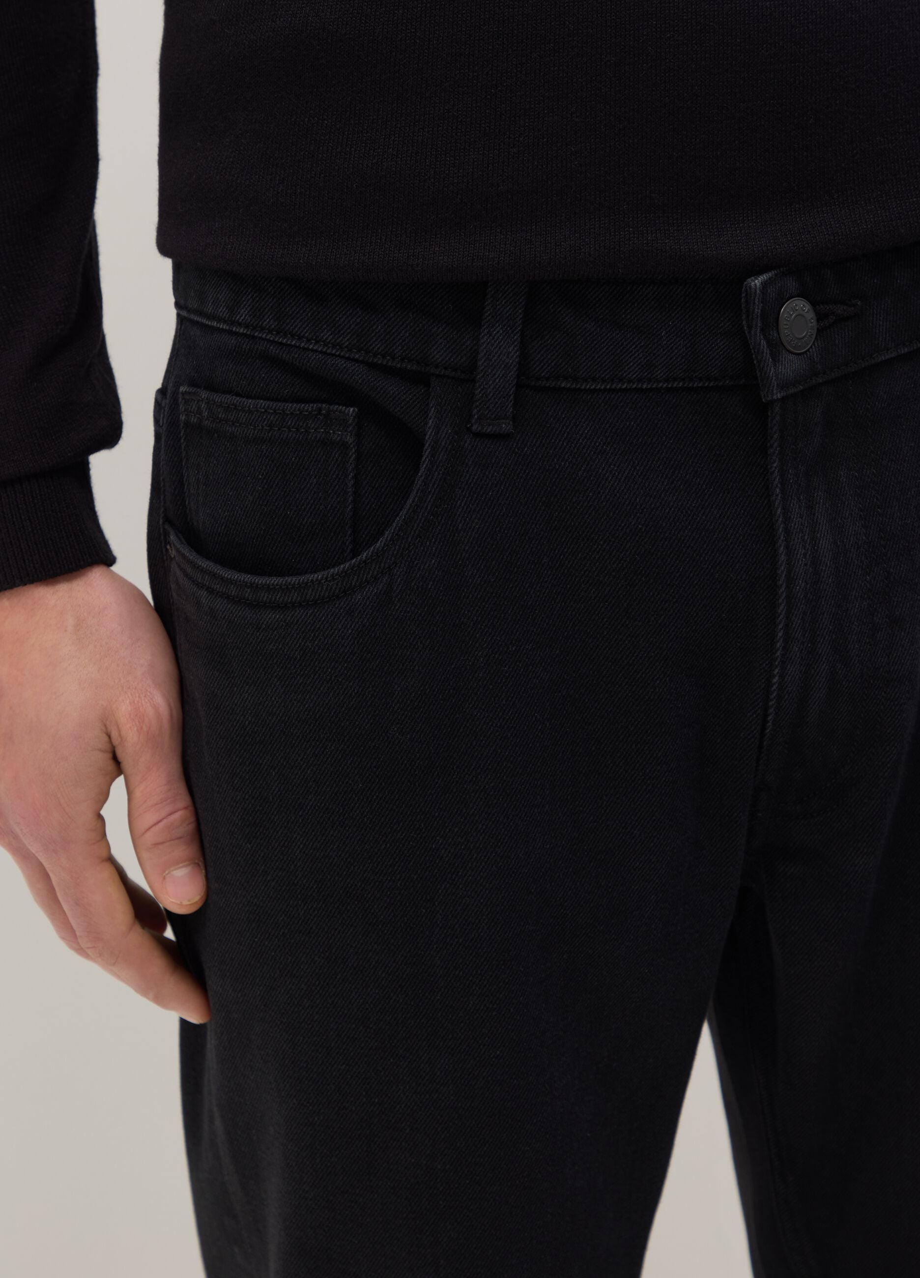 Black cotton blend trousers in regular fit