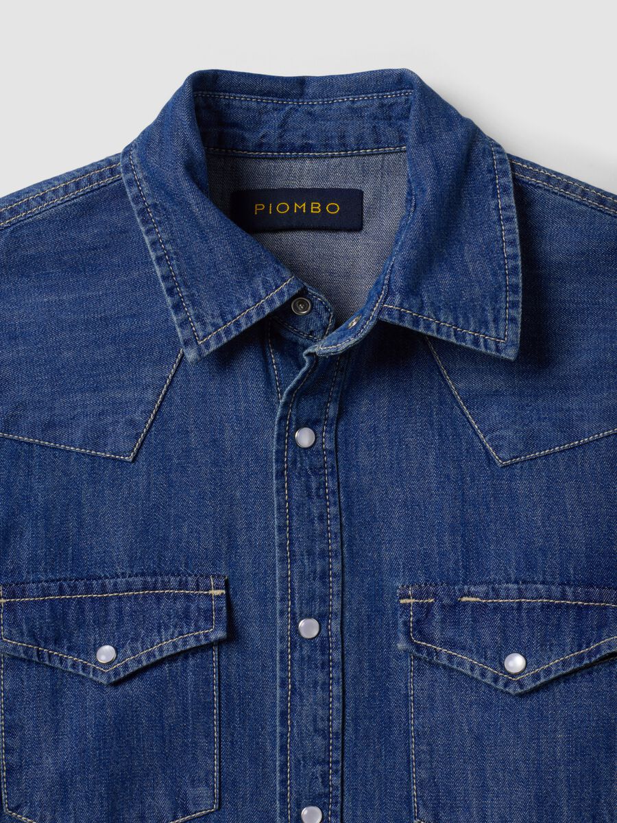 Blue pure cotton denim shirt, regular fit_5
