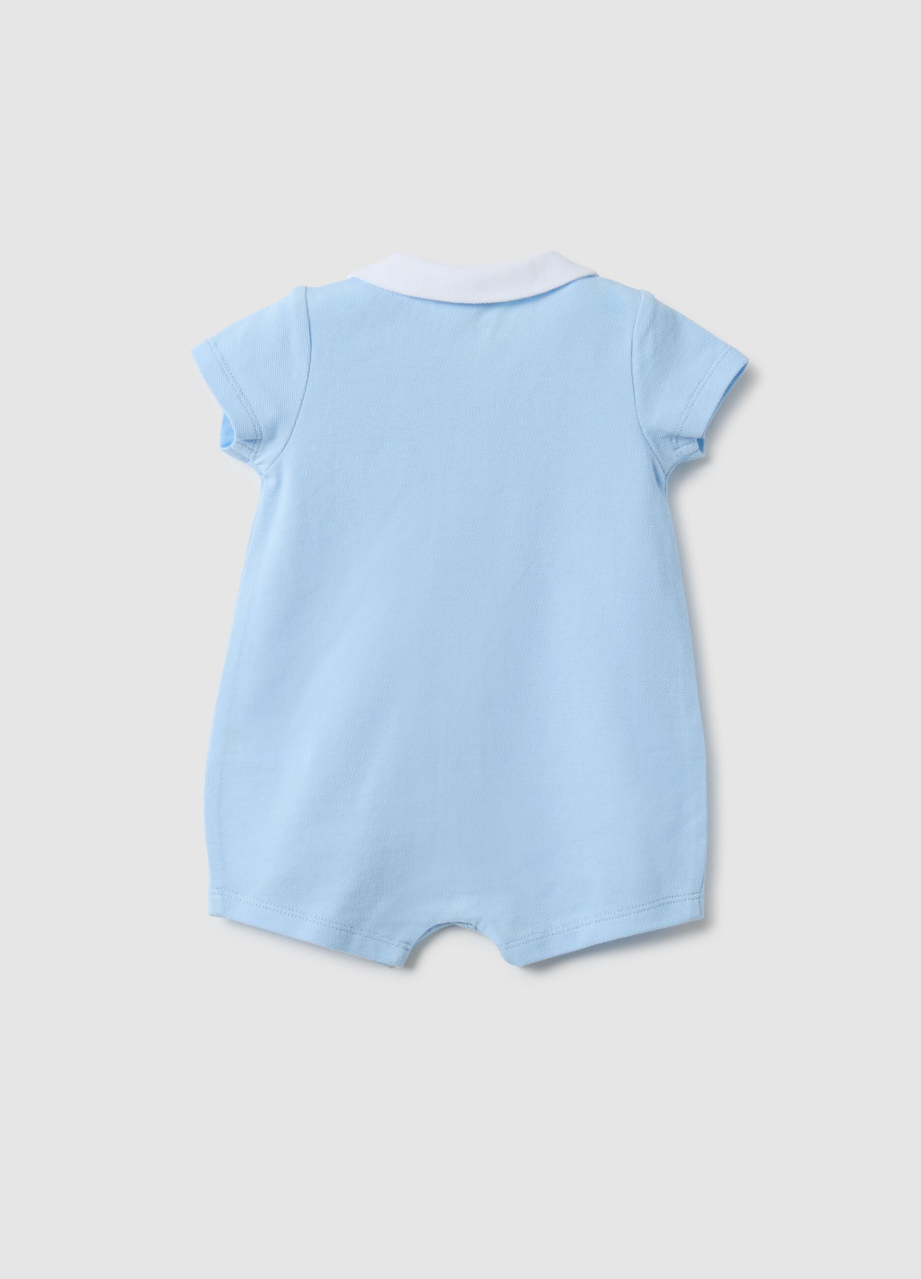 Baby blue cotton romper with pointed collar
