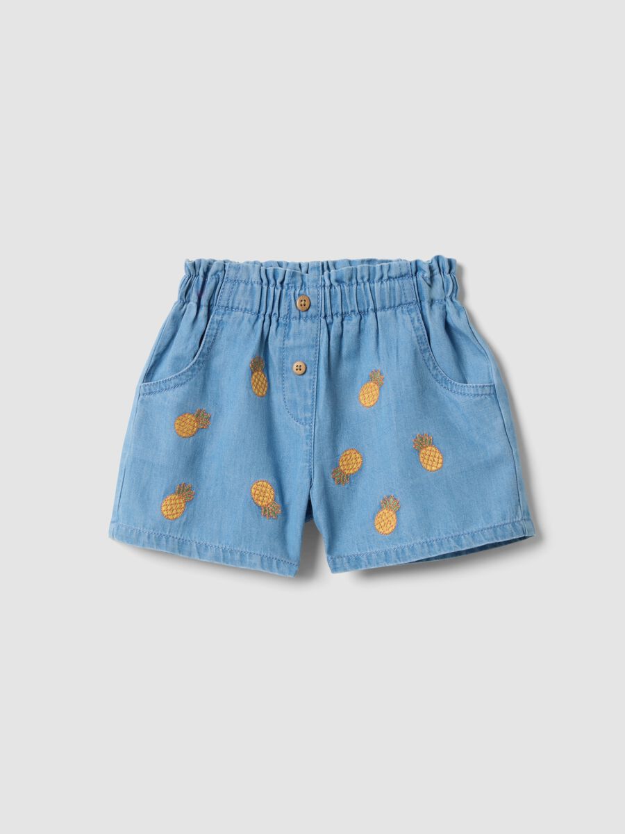 Sky-blue pure cotton shorts with embroidery_0