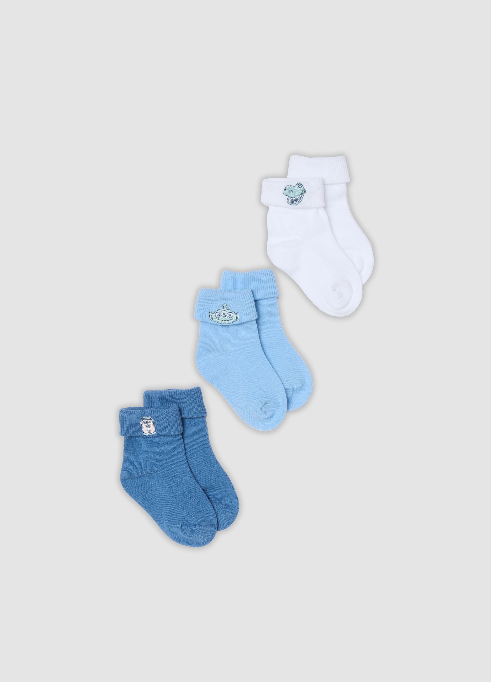 Pack of 3 short organic cotton-blend socks with Toy Story embroidery for baby boy
