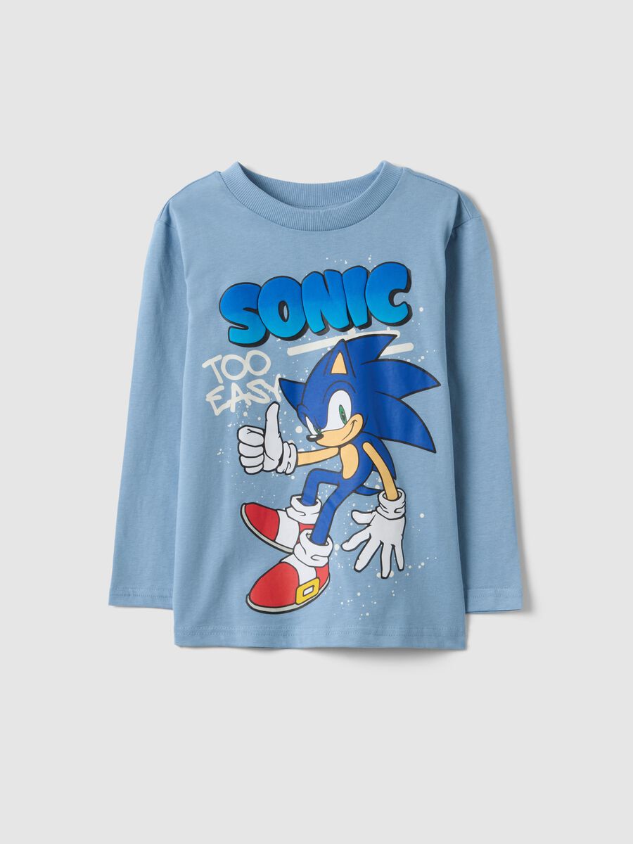 Blue pure cotton children's t-shirt with Sonic regular fit_0
