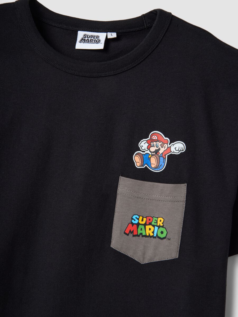 Black pure cotton regular fit T-shirt with Super Mario print_5