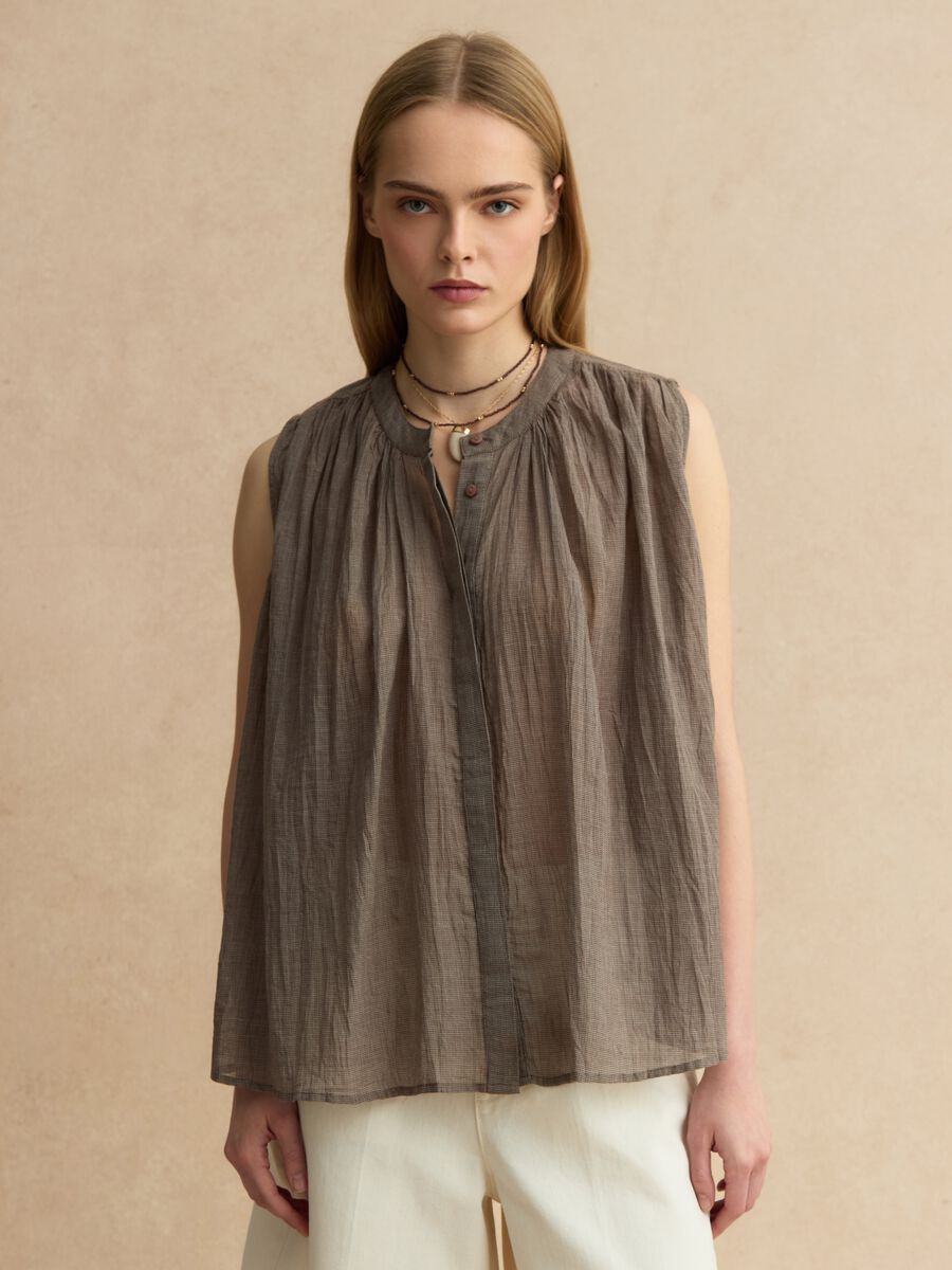 Brown Pure Cotton Sleeveless Blouse Regular Fit_1