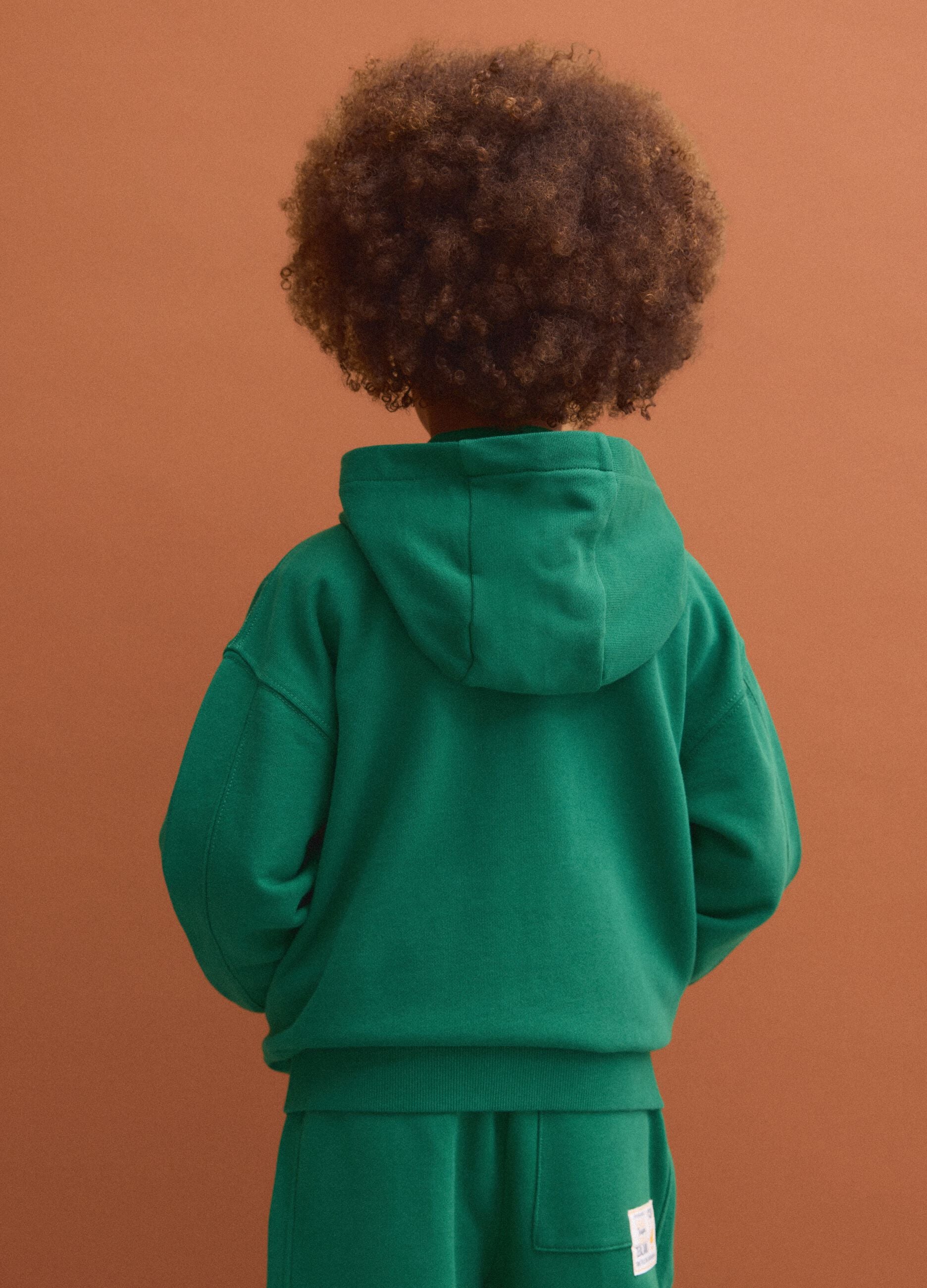 Green pure cotton hoodie, regular fit, for boys