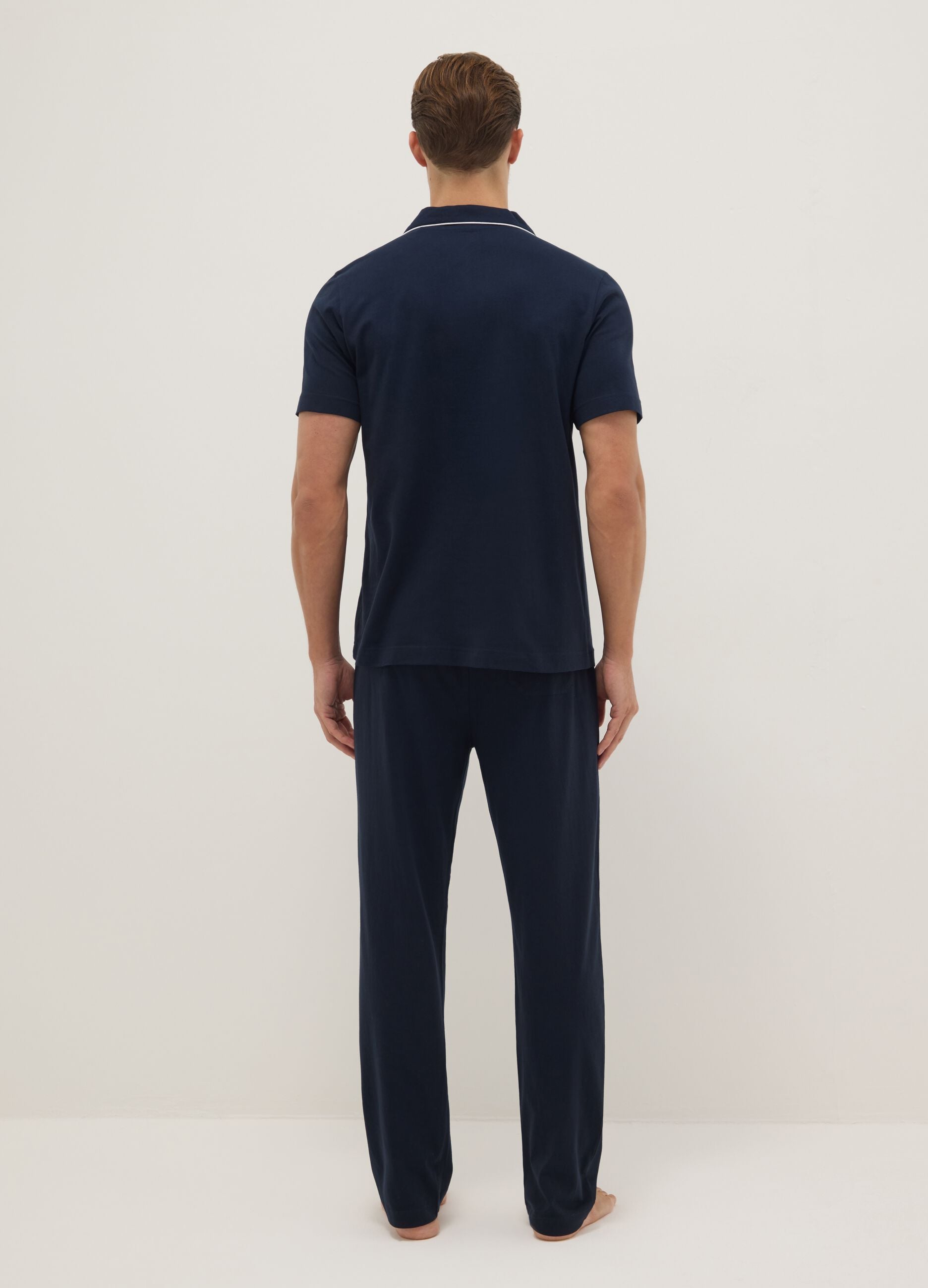 Blue pure cotton jersey pyjamas, regular fit