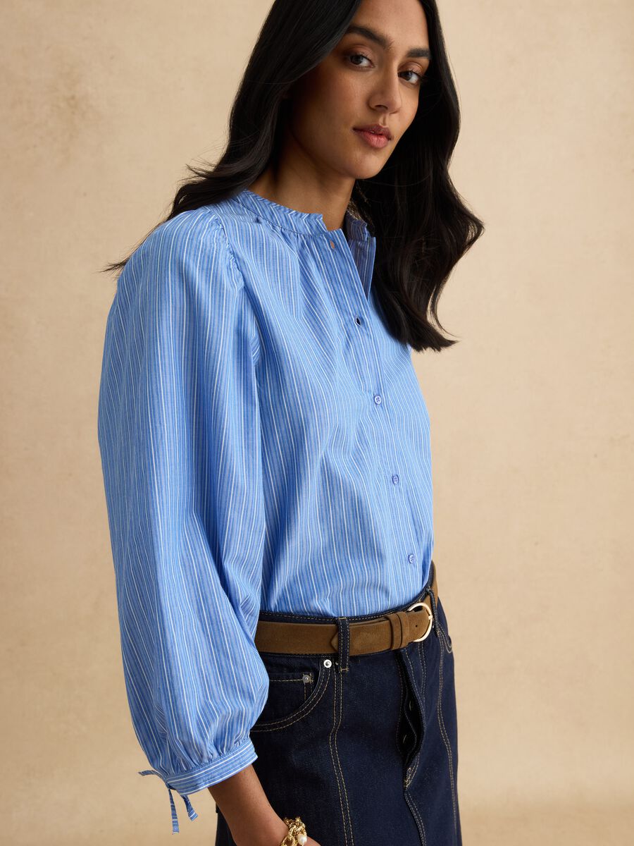 Multicolour striped pure cotton shirt with regular fit and Mandarin collar_1