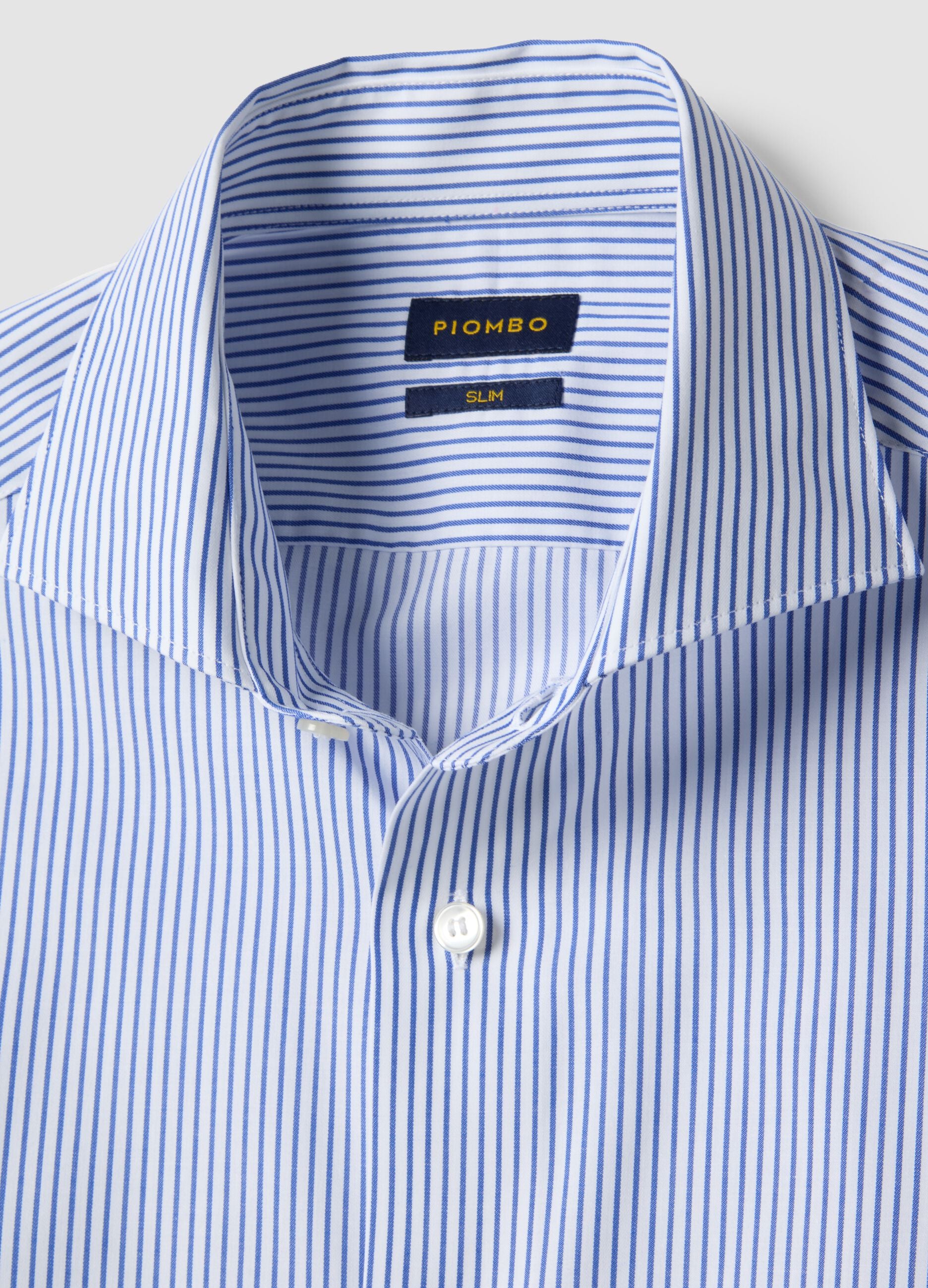 Slim fit pure cotton shirt with white and blue stripes