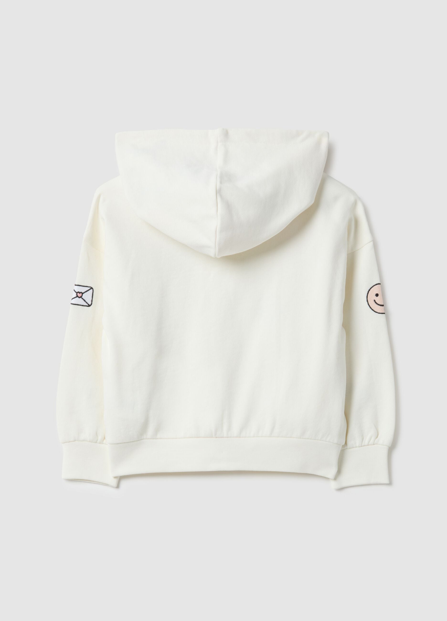 Girls' white sweatshirt in pure cotton, regular fit with prints