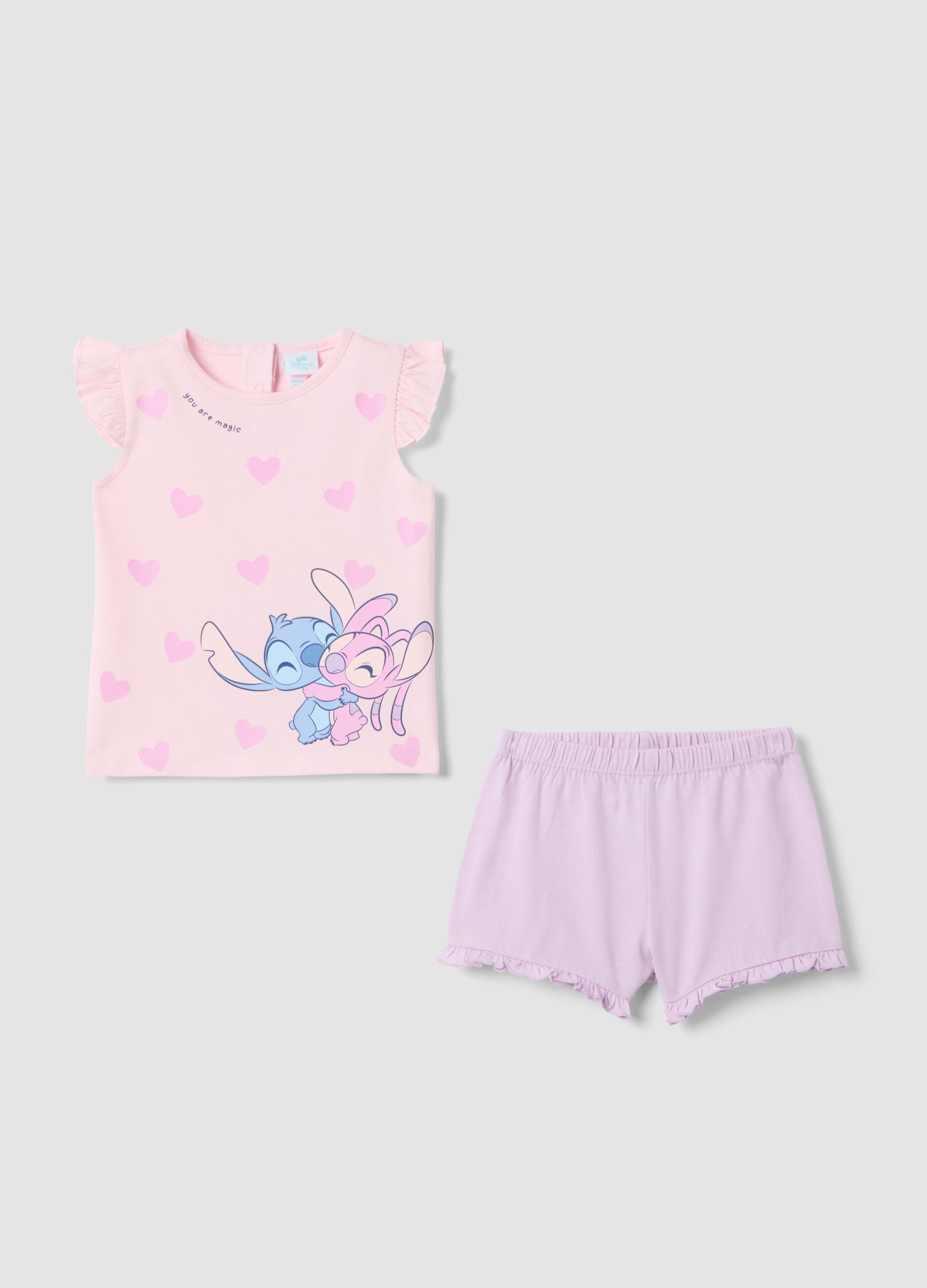Multicolour pure cotton pyjamas for baby girls, regular fit with Stitch