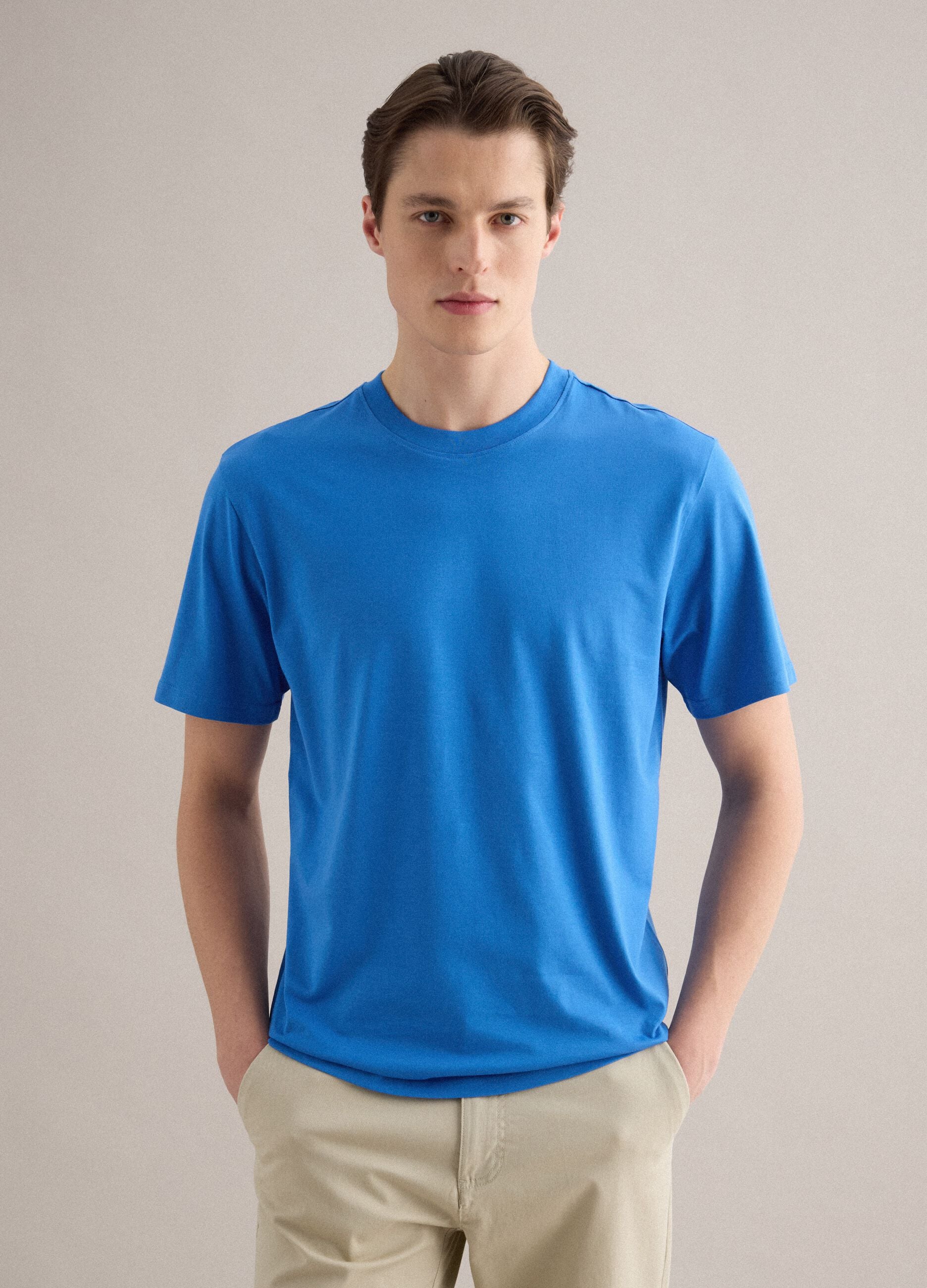 Blue pure cotton crew neck T-shirt relaxed fit