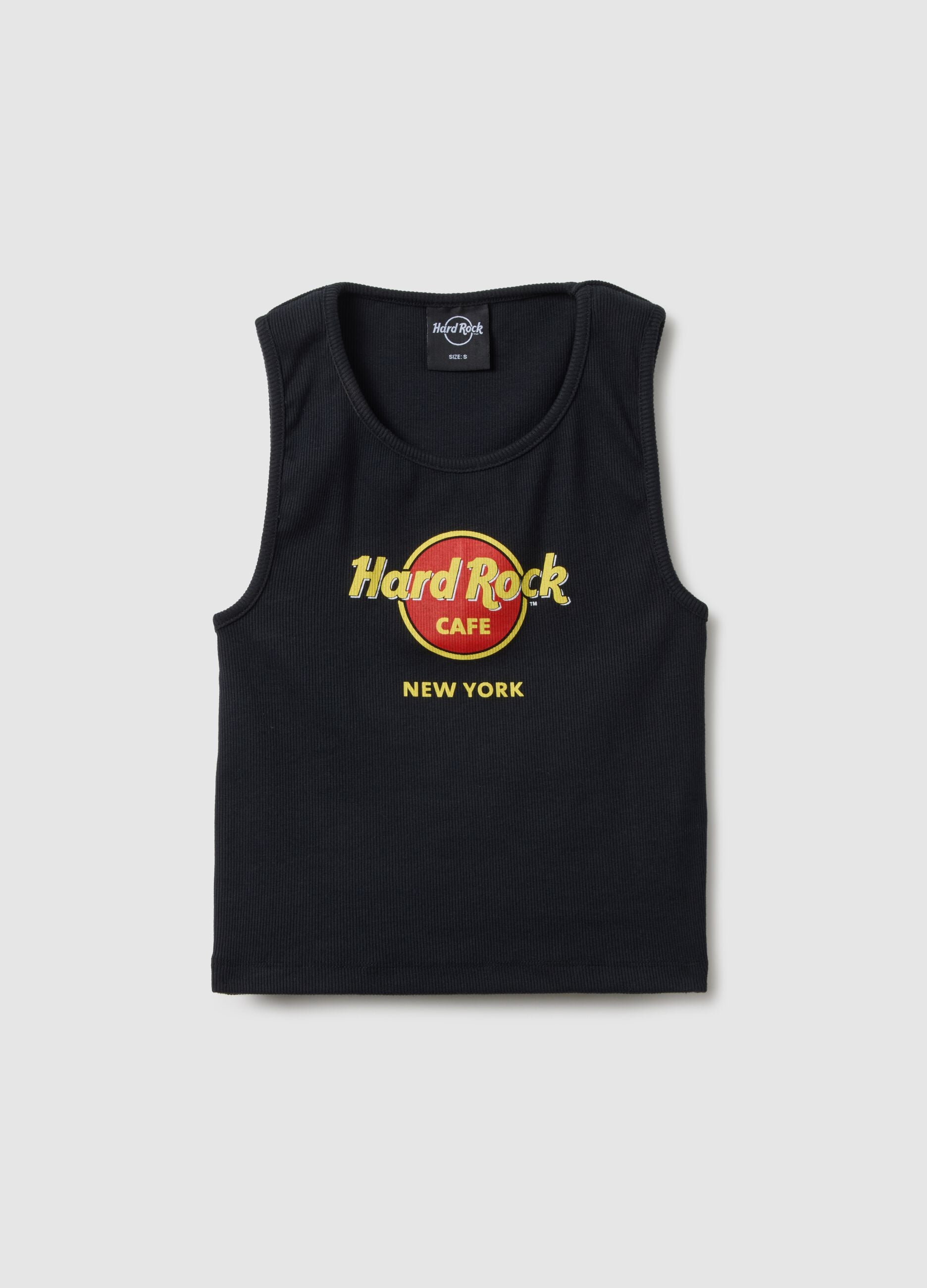 Black cotton blend regular fit tank top with Hard Rock Cafe logo