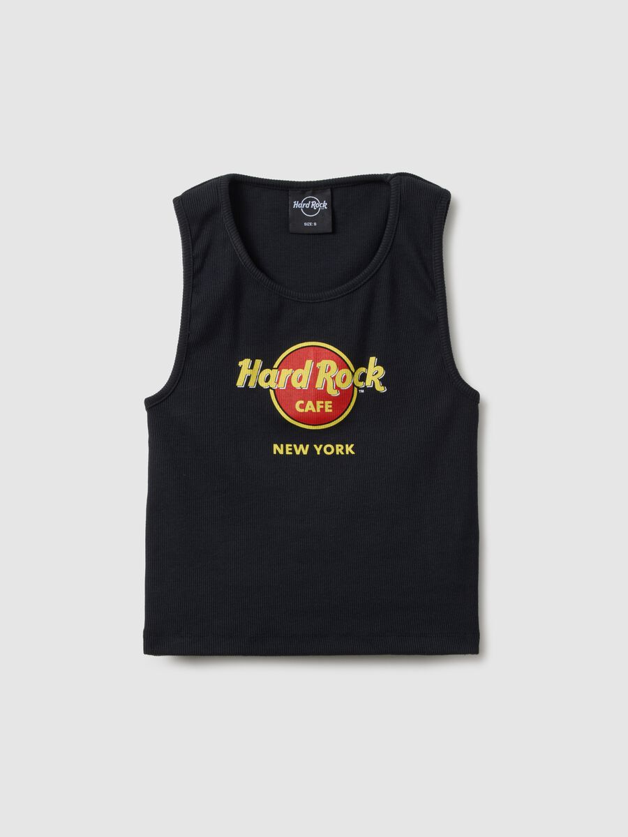 Black cotton blend regular fit tank top with Hard Rock Cafe logo_4