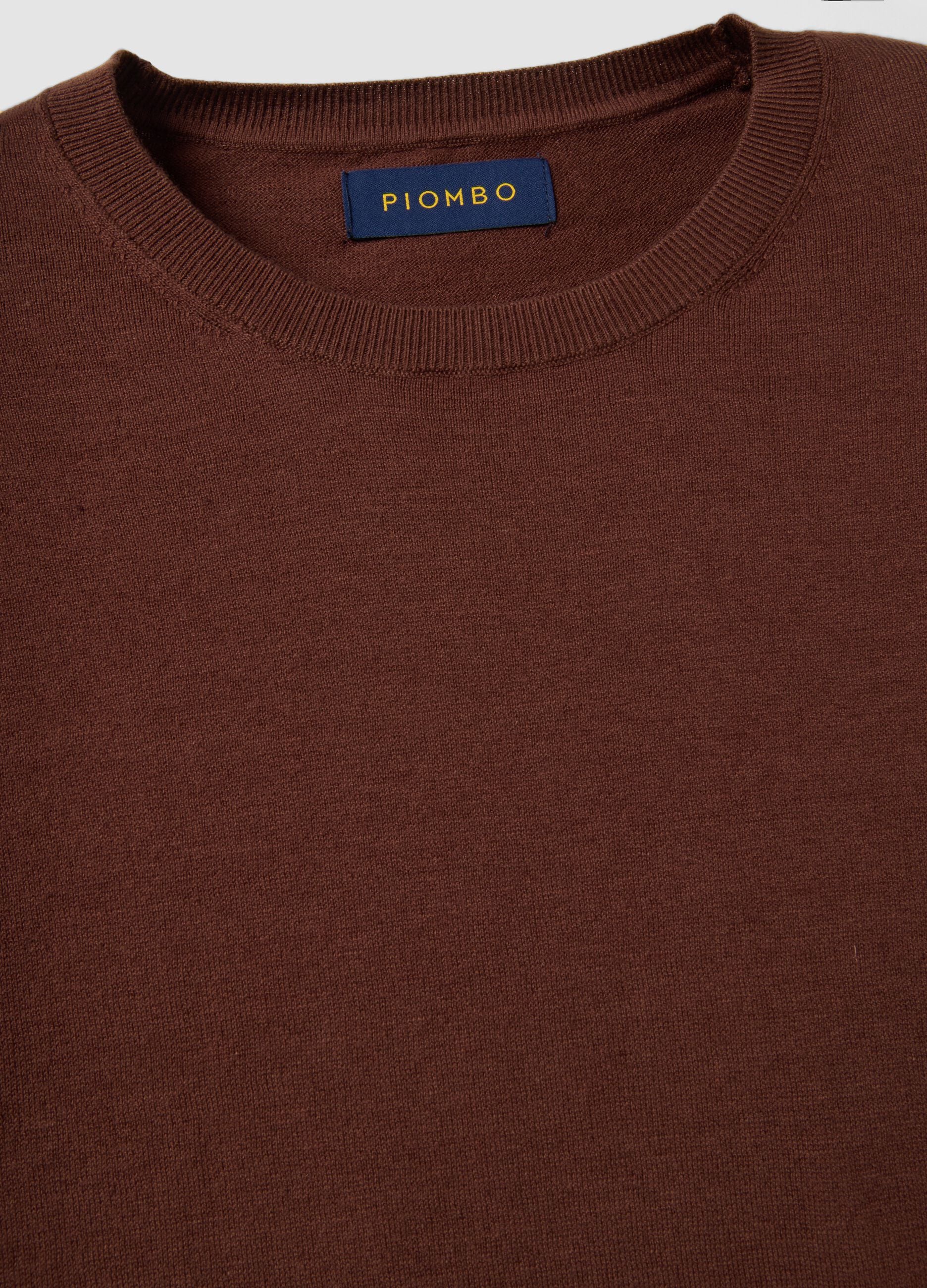 Short-sleeve brown regular fit t-shirt in cotton, linen and silk blend