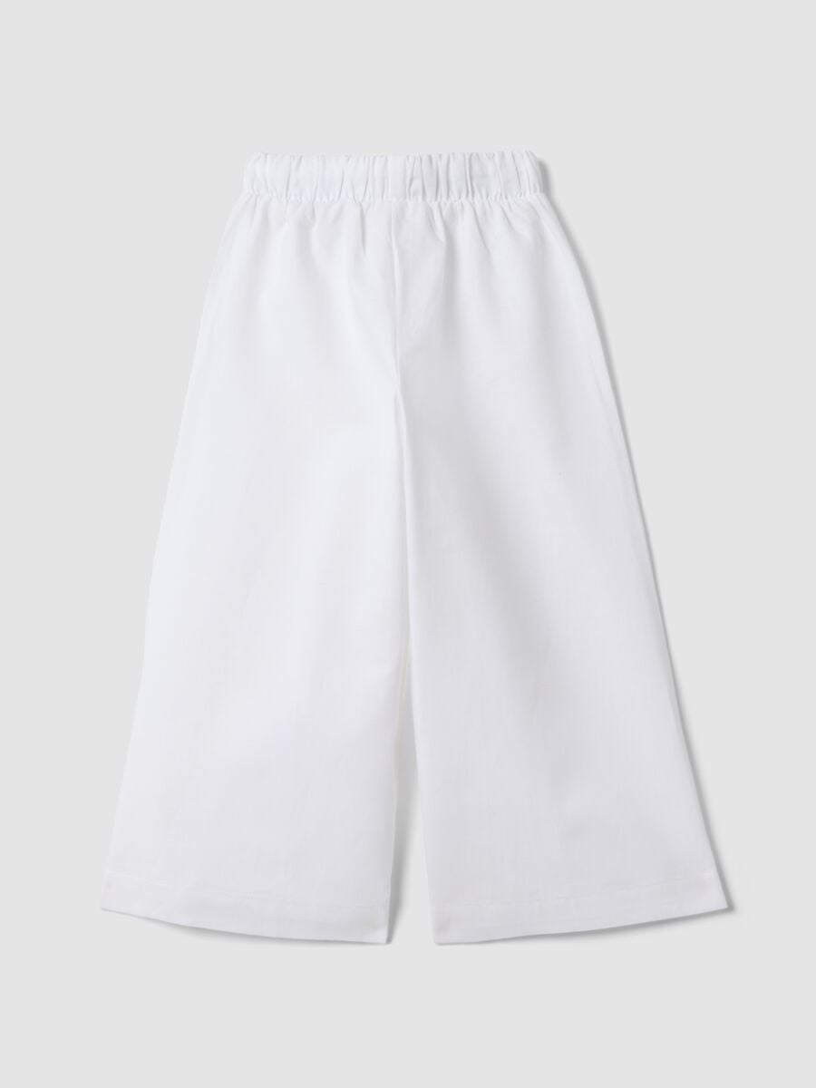 Girls&rsquo; white linen and cotton blend wide-leg trousers_1