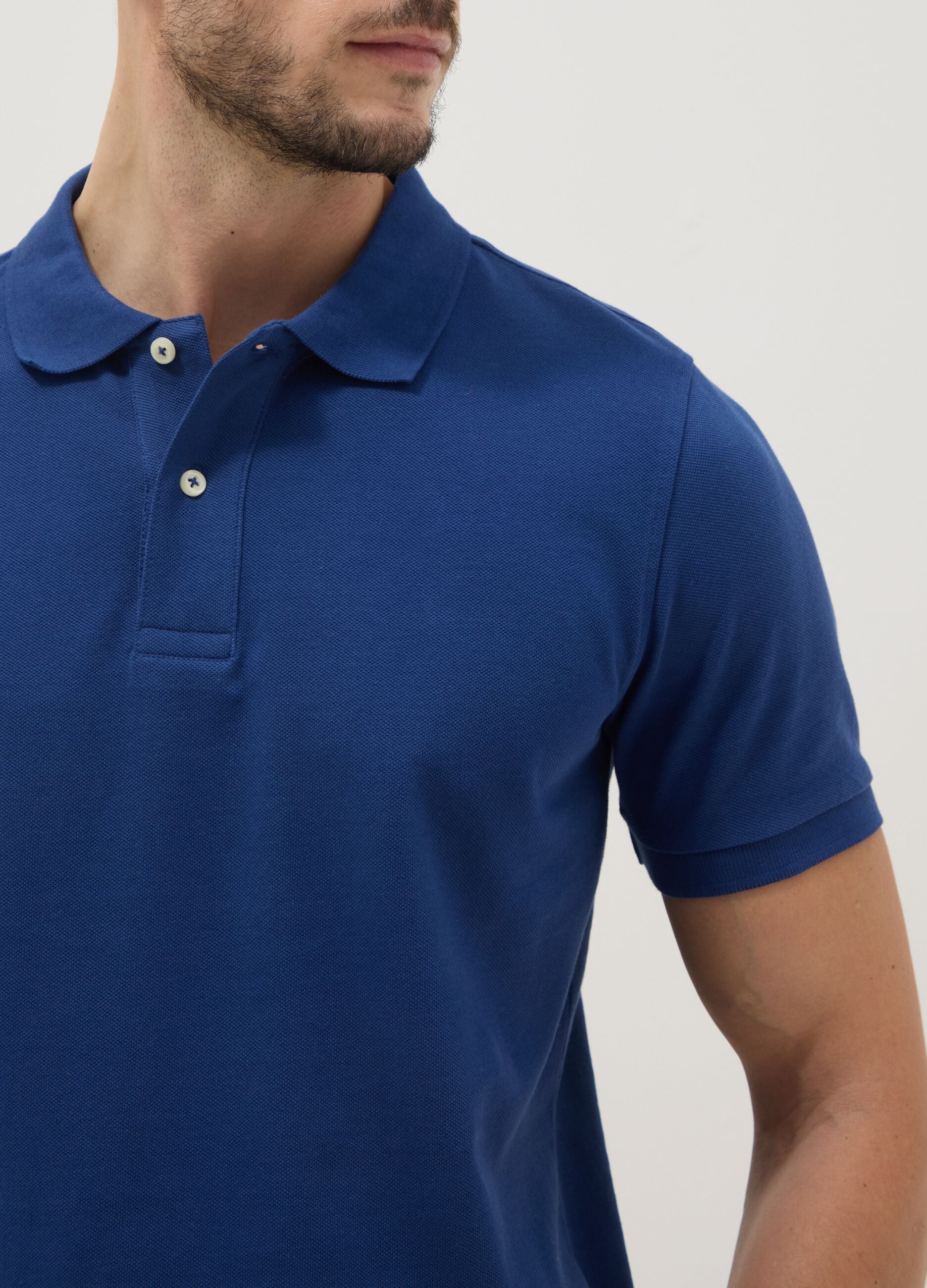 Regular fit short sleeve polo shirt in pure blue cotton