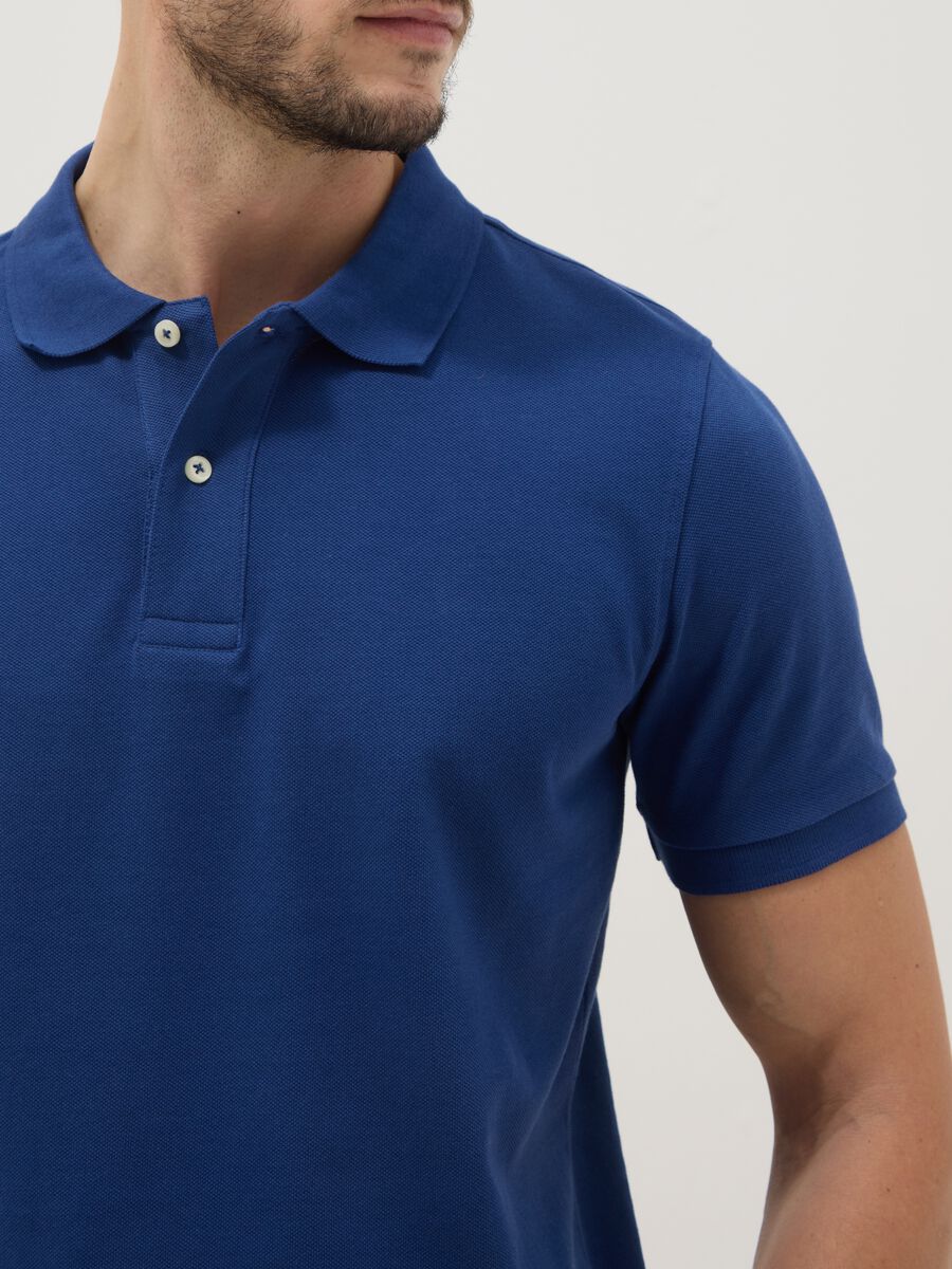 Regular fit short sleeve polo shirt in pure blue cotton_3