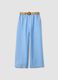 Sky-blue pure linen wide-leg trousers with elasticated waist_4
