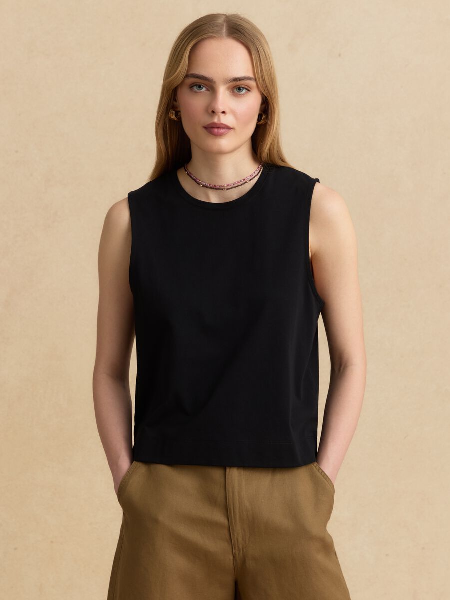 Black cotton-blend tank top_0